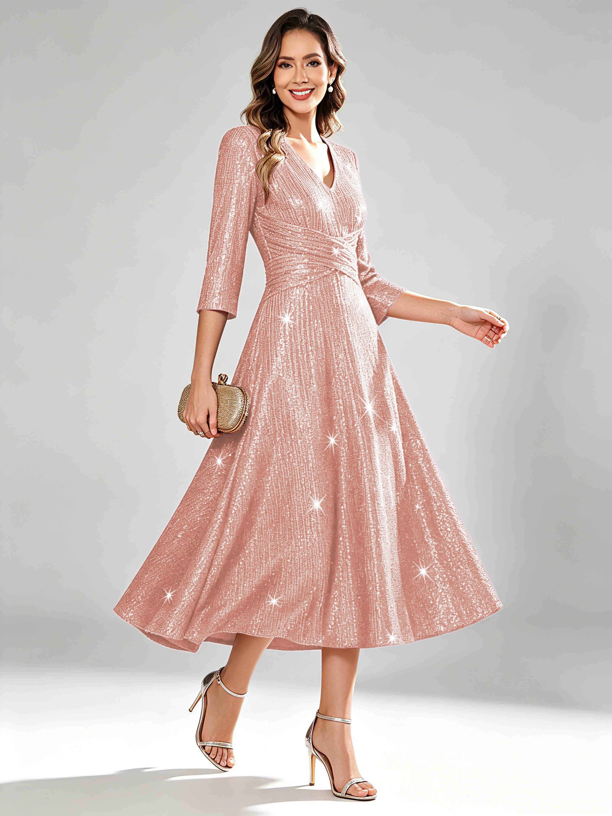 Sequin Sparkly 3/4 Sleeve Dressy Mother of The Bride Dresses