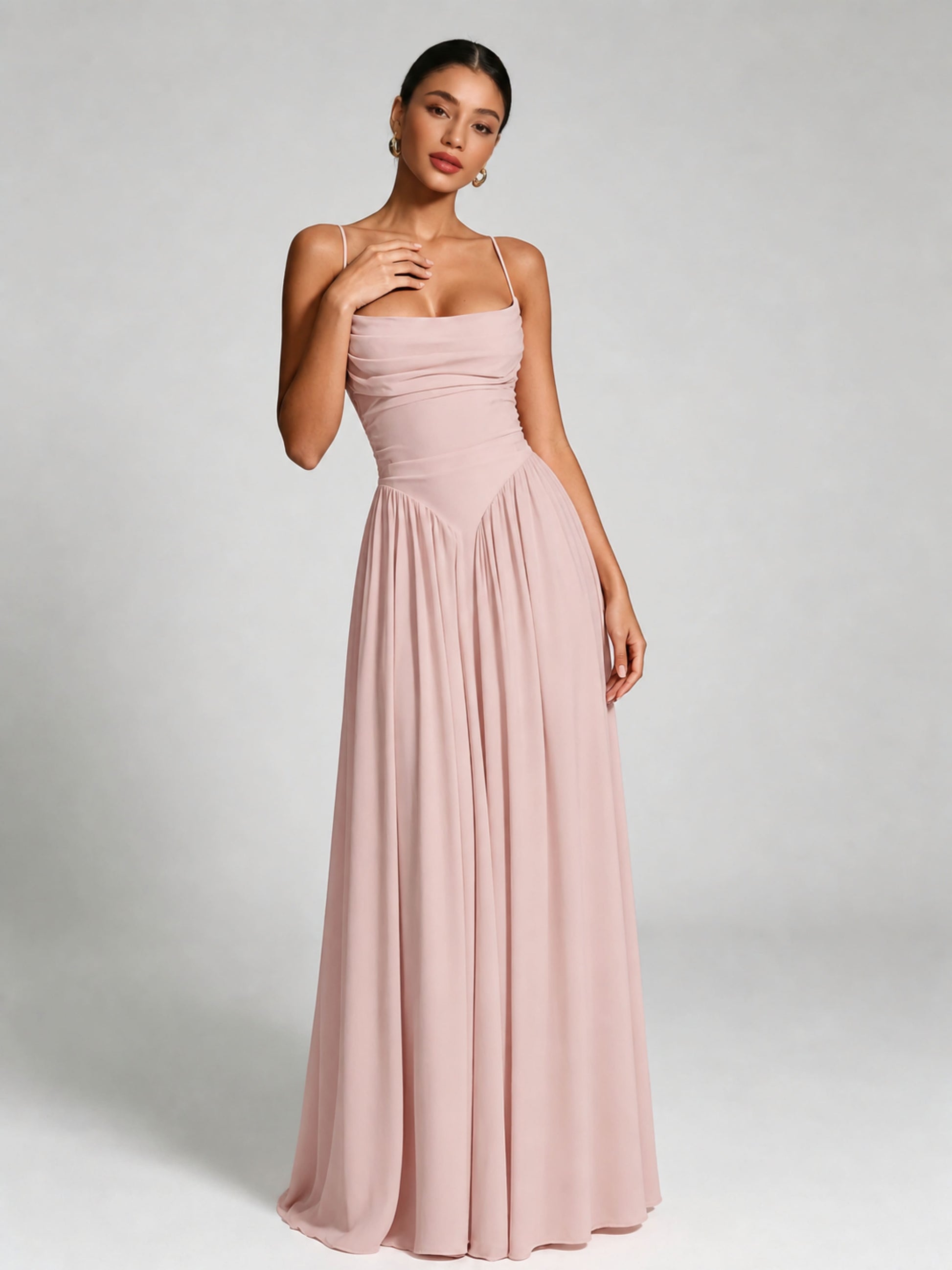 Spaghetti Straps Bridesmaid Dresses Chiffon Backless Wedding Guest Gown