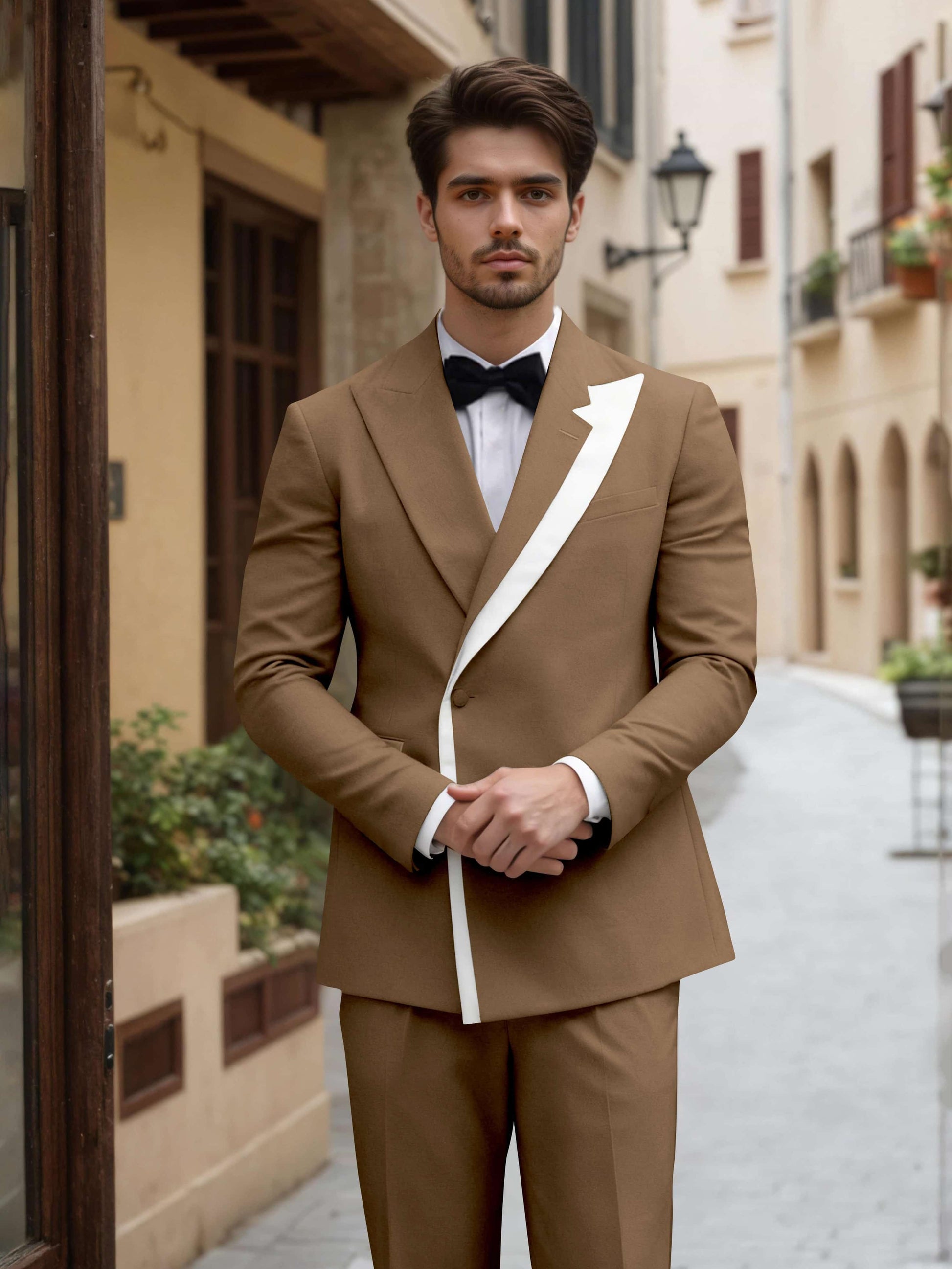 Trim Detail Timeless Peak Lapel Men's One Button 2 Pieces Wedding Suits