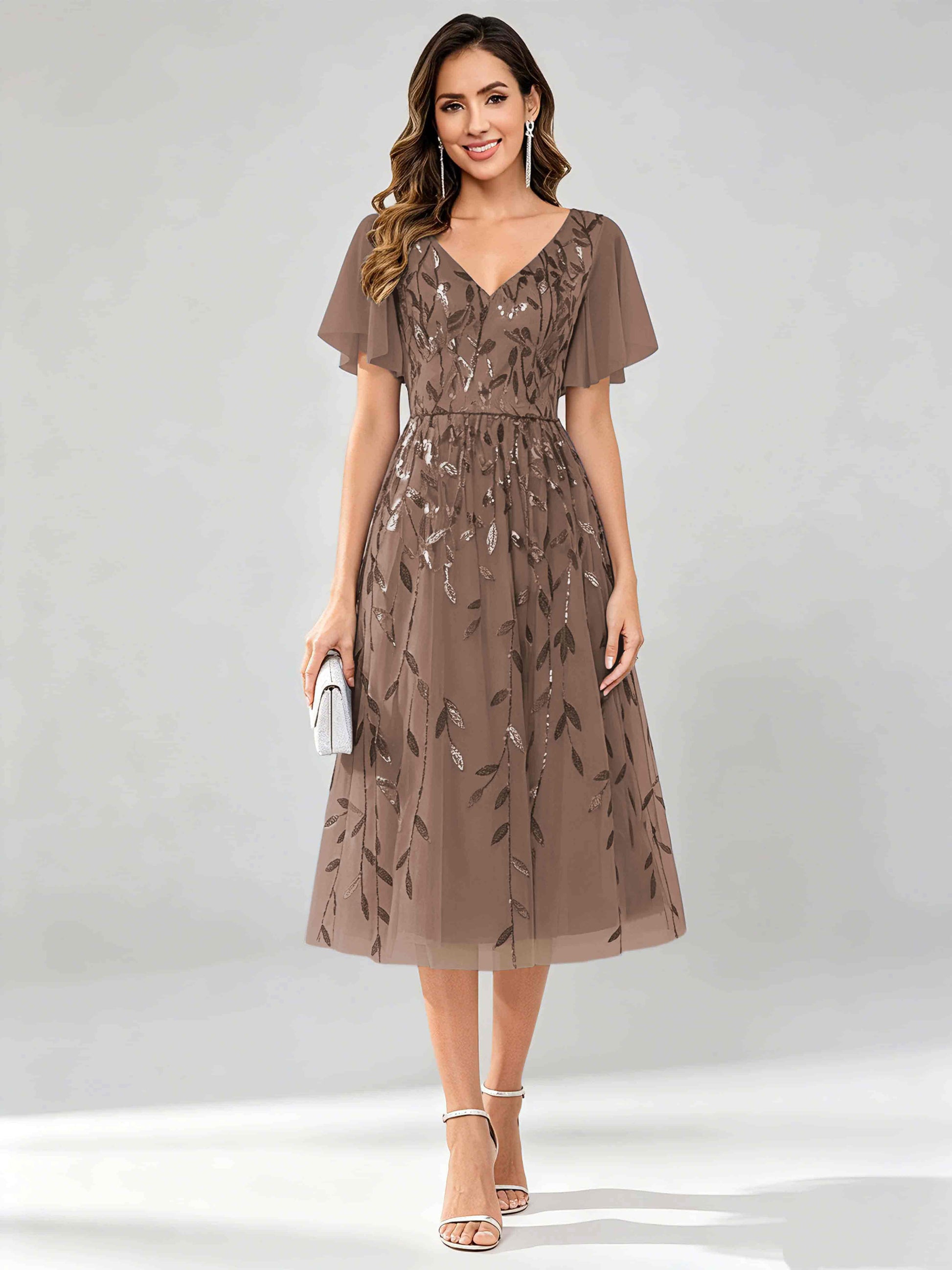 Modern A-Line Leaf Sequins Mother of the Bride & Groom Dresses