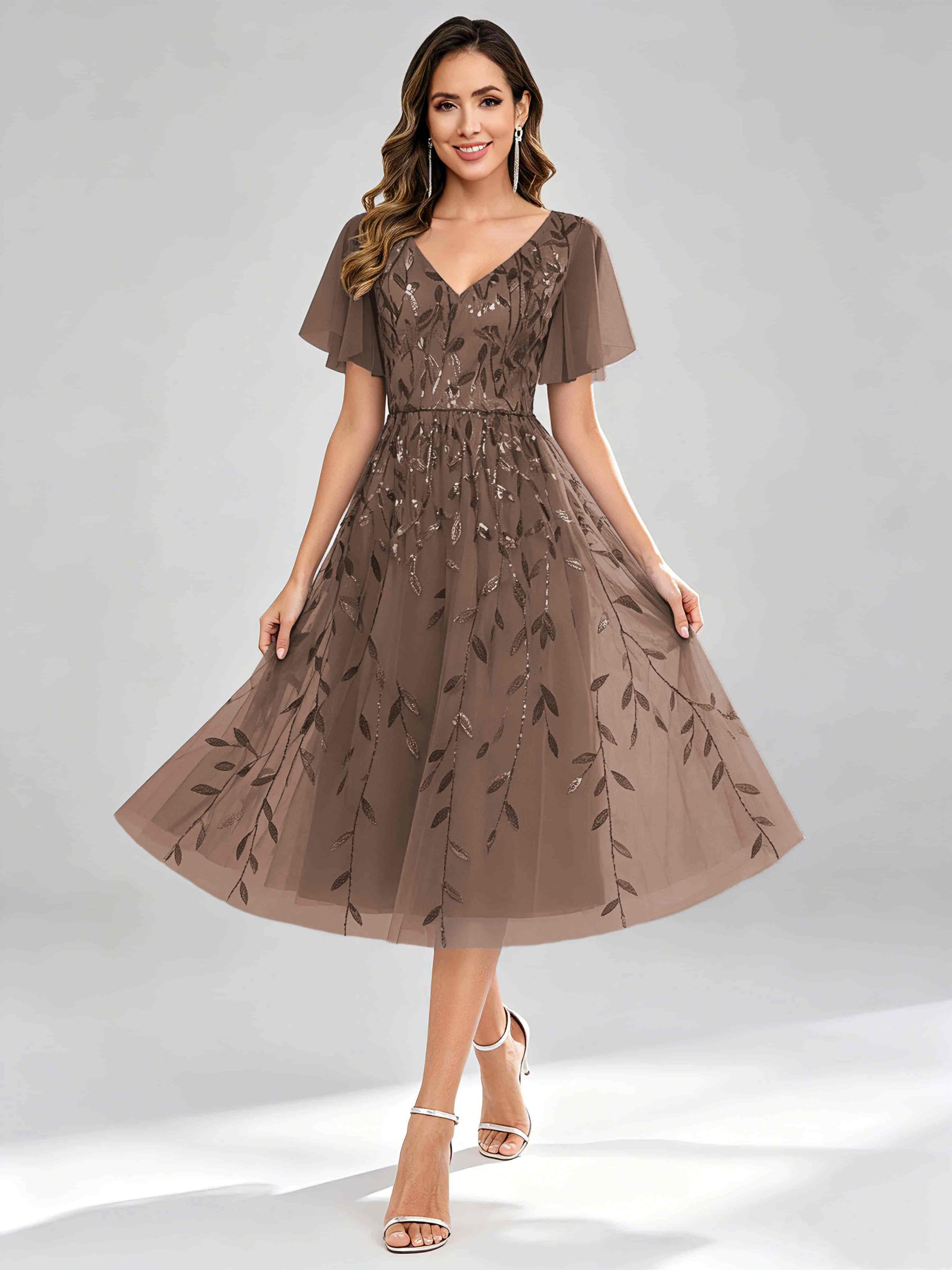 Modern A-Line Leaf Sequins Mother of the Bride & Groom Dresses