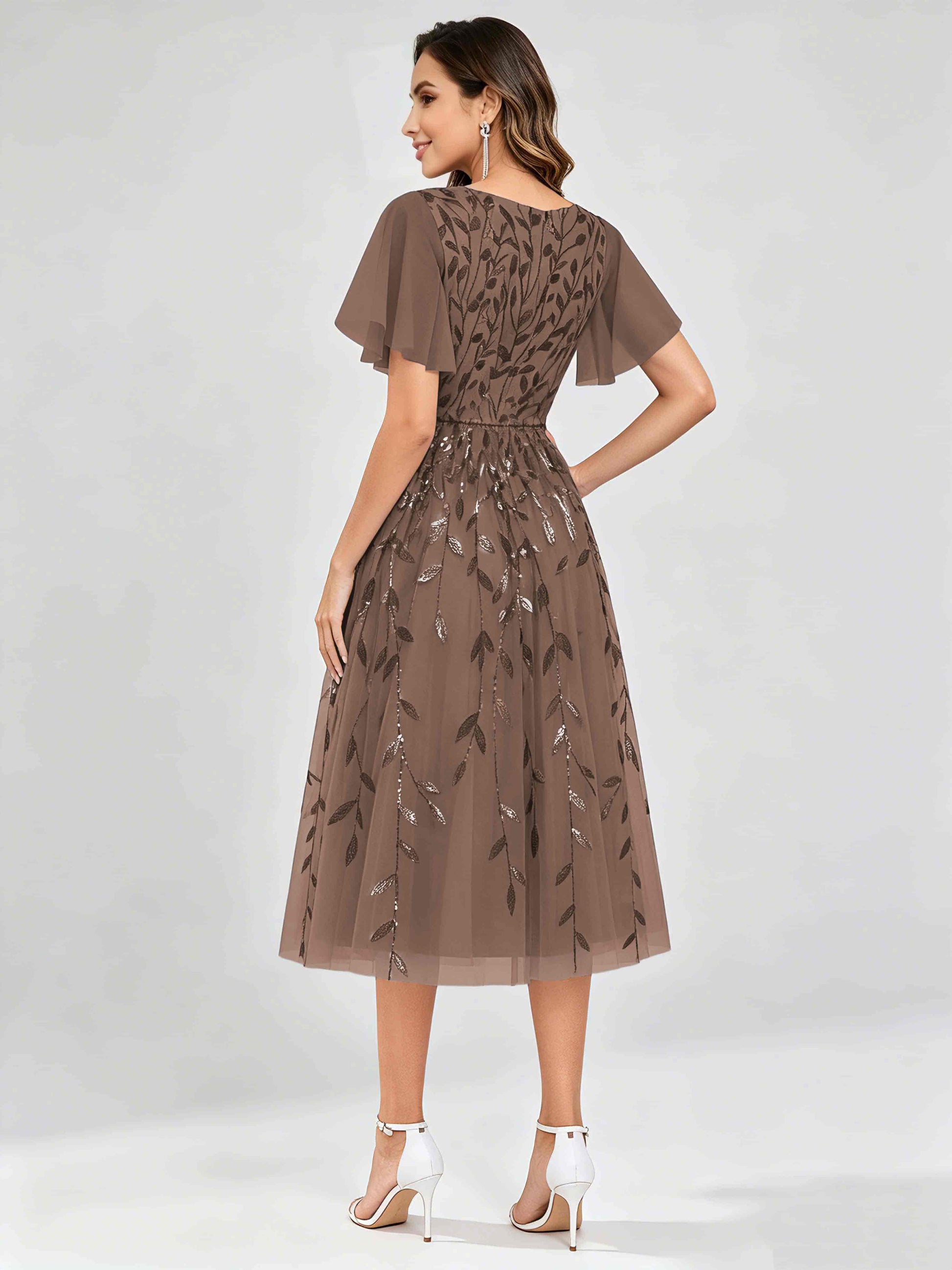 Modern A-Line Leaf Sequins Mother of the Bride & Groom Dresses