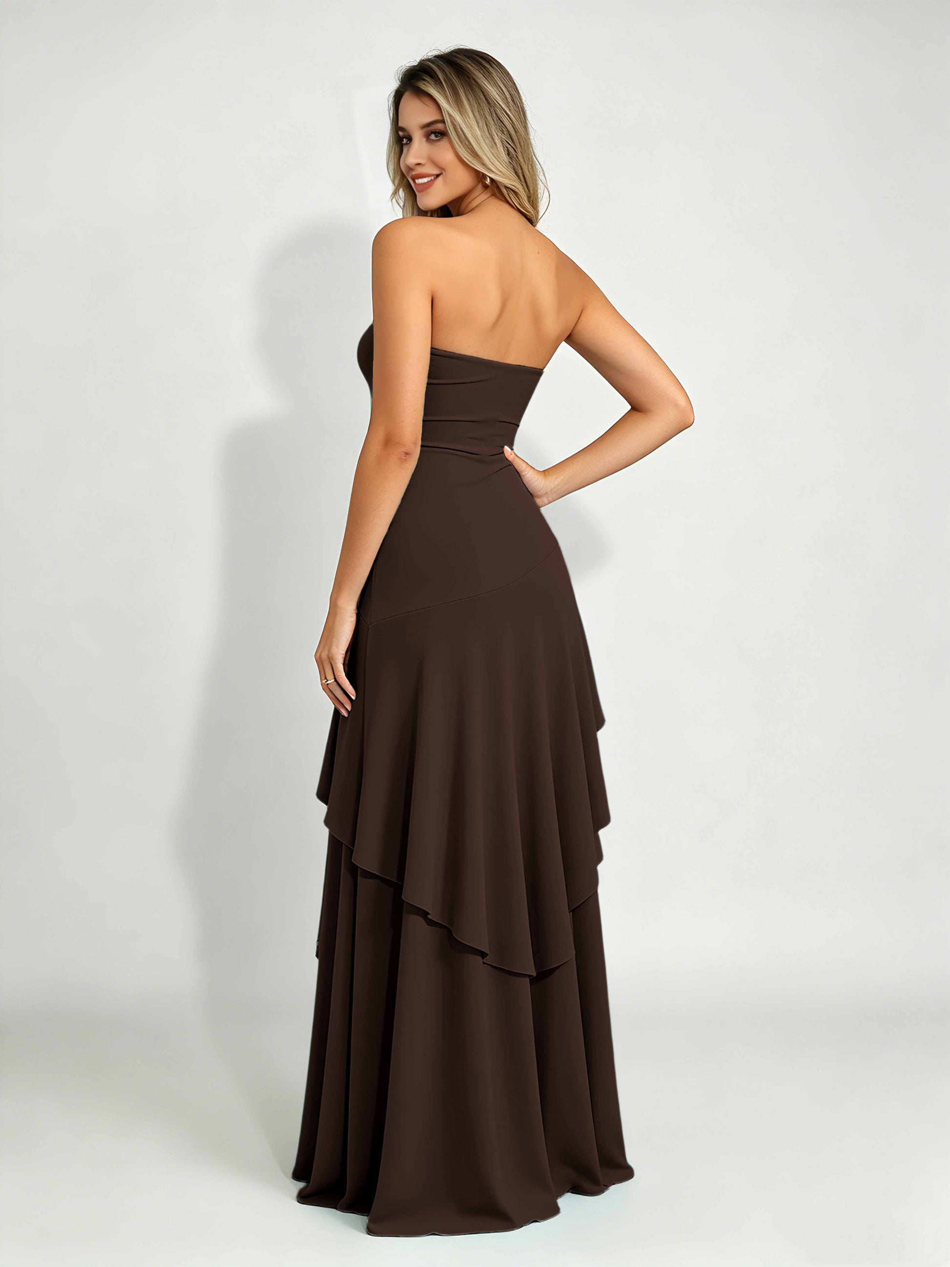 Spandex Tiered Ruffle Prom Dress High Low Homecoming Dresses