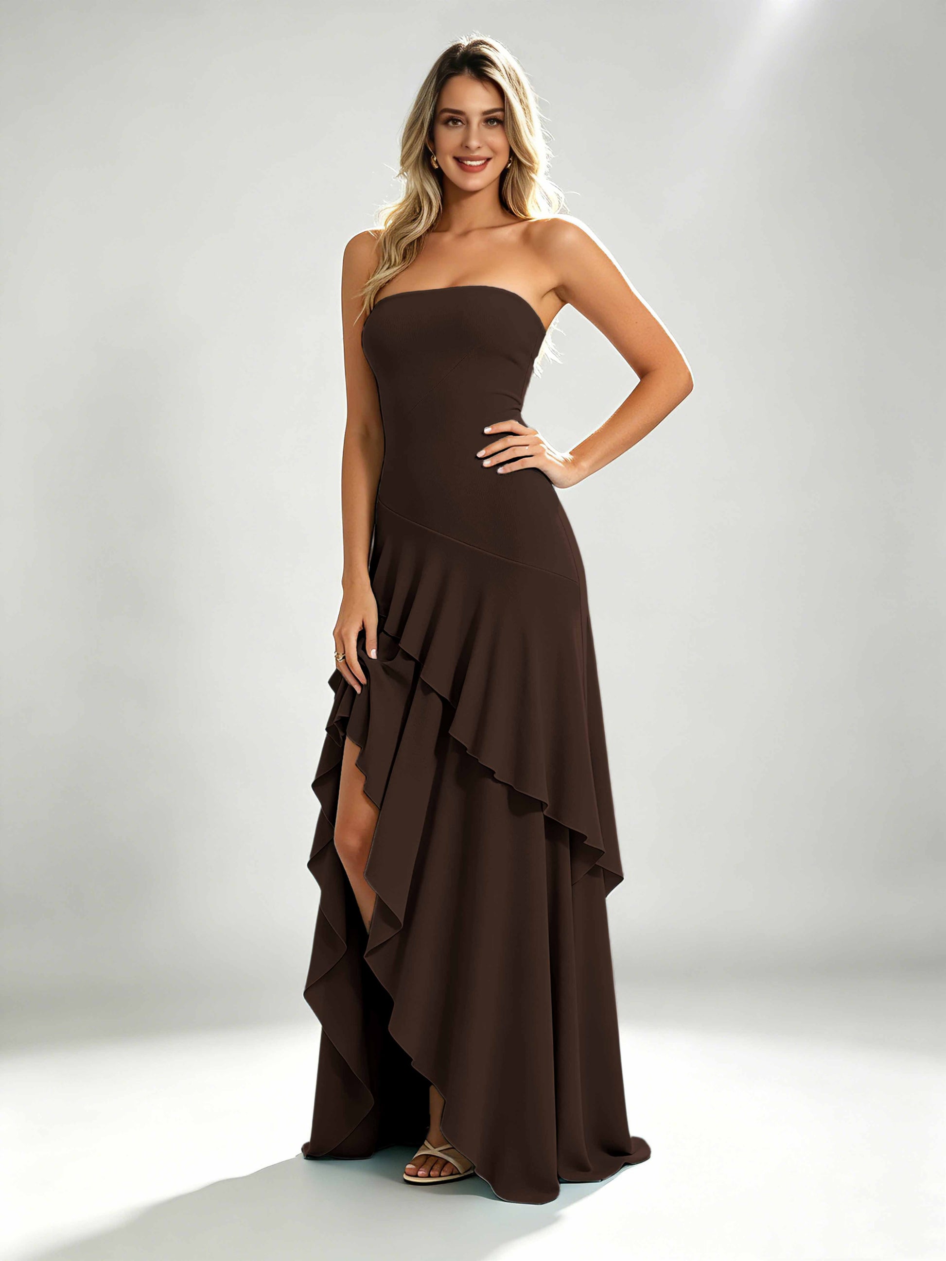 Spandex Tiered Ruffle Prom Dress High Low Homecoming Dresses