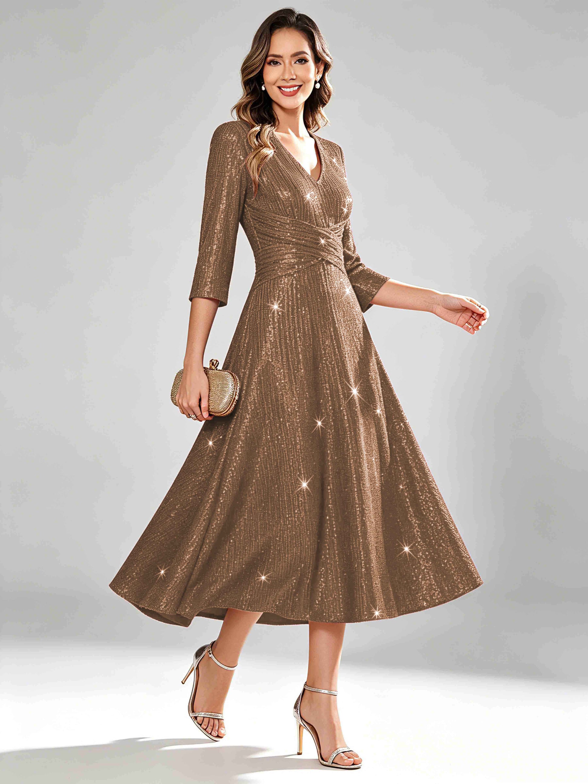 Sequin Sparkly 3/4 Sleeve Dressy Mother of The Bride Dresses