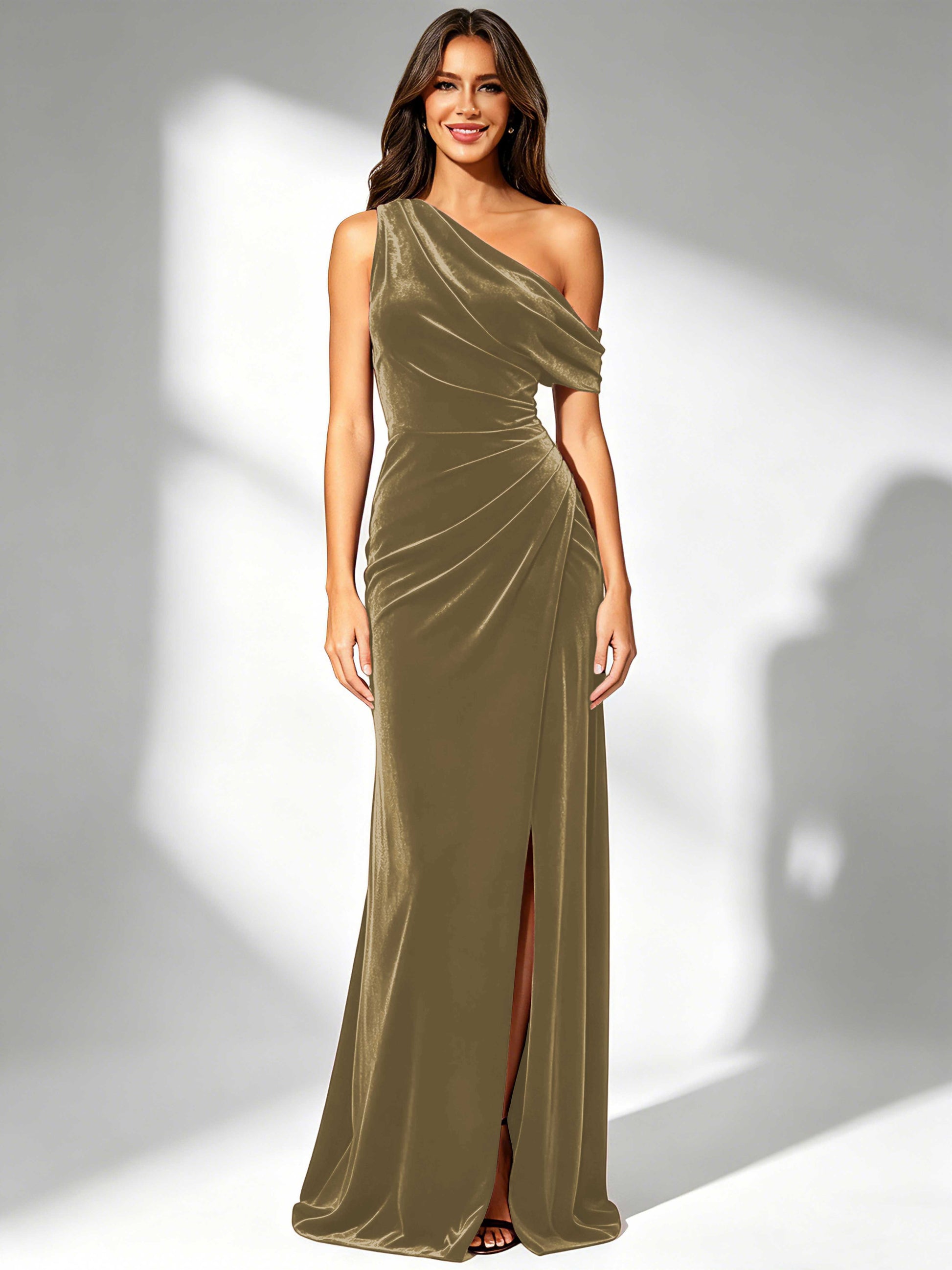 One Shoulder Velvet Bridesmaid Dresses for Women