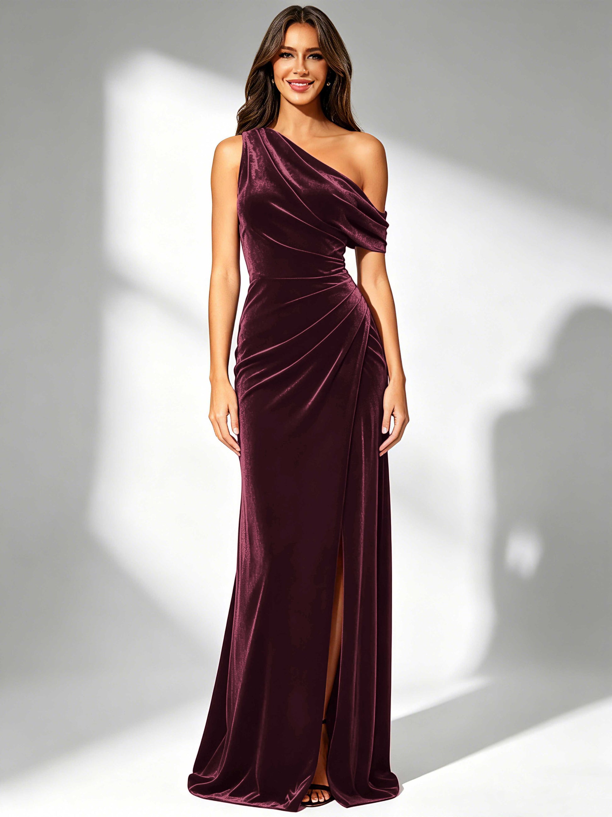 One Shoulder Velvet Bridesmaid Dresses for Women