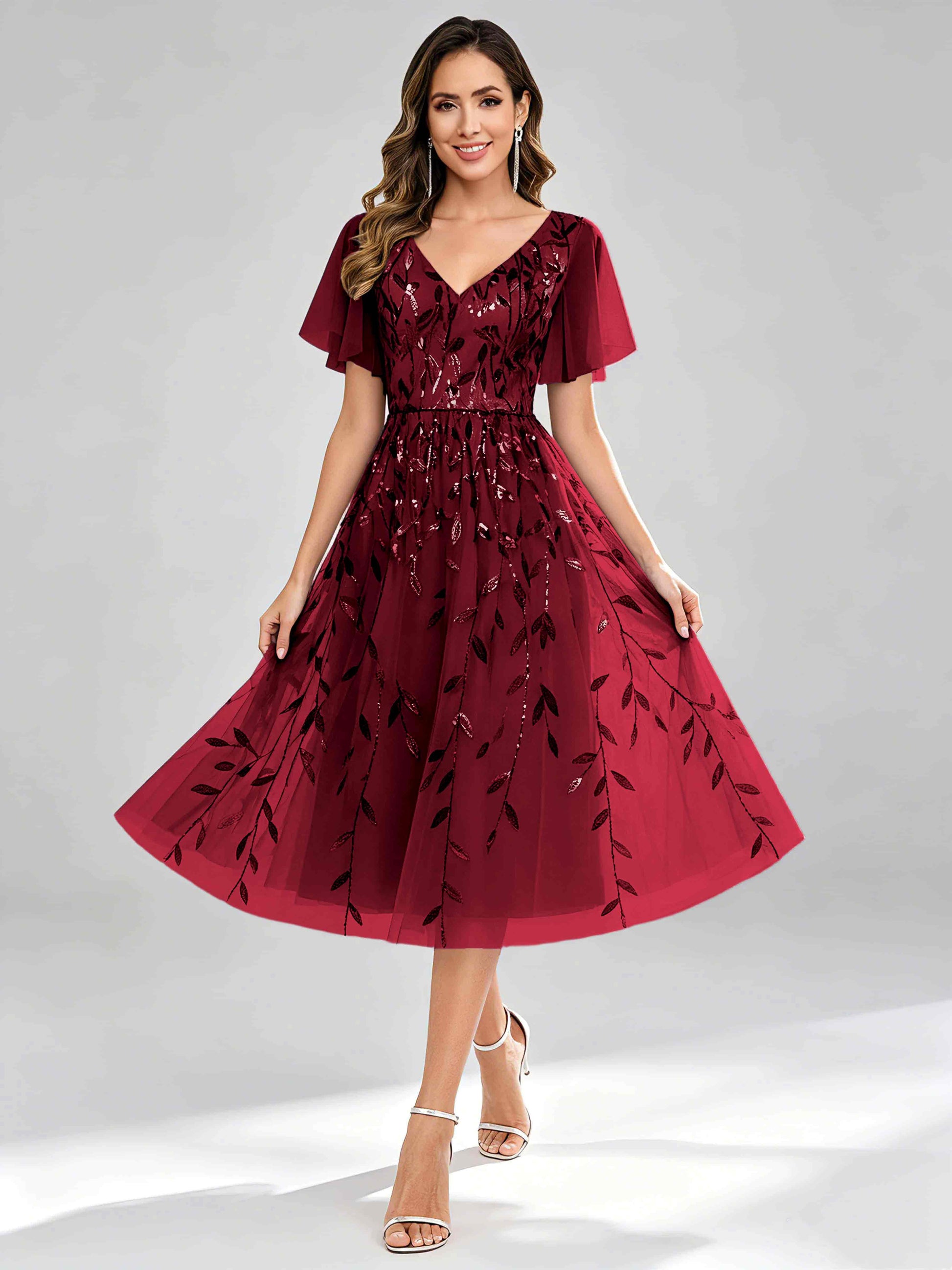 Modern A-Line Leaf Sequins Mother of the Bride & Groom Dresses