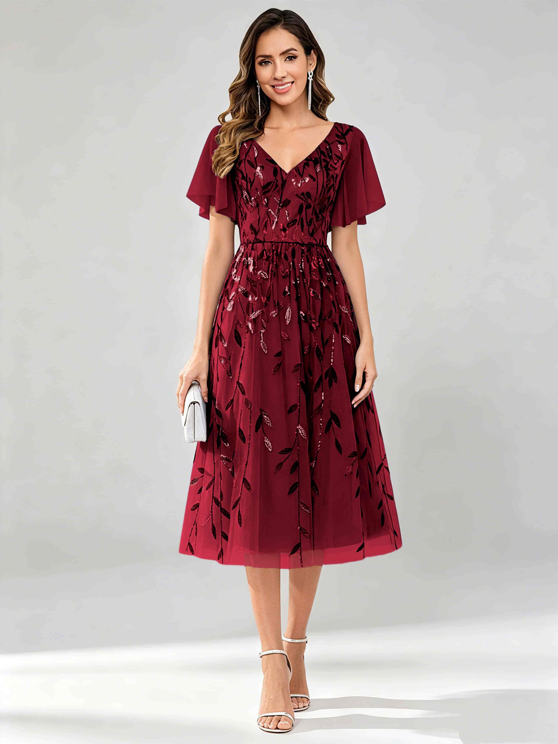 Modern A-Line Leaf Sequins Mother of the Bride & Groom Dresses