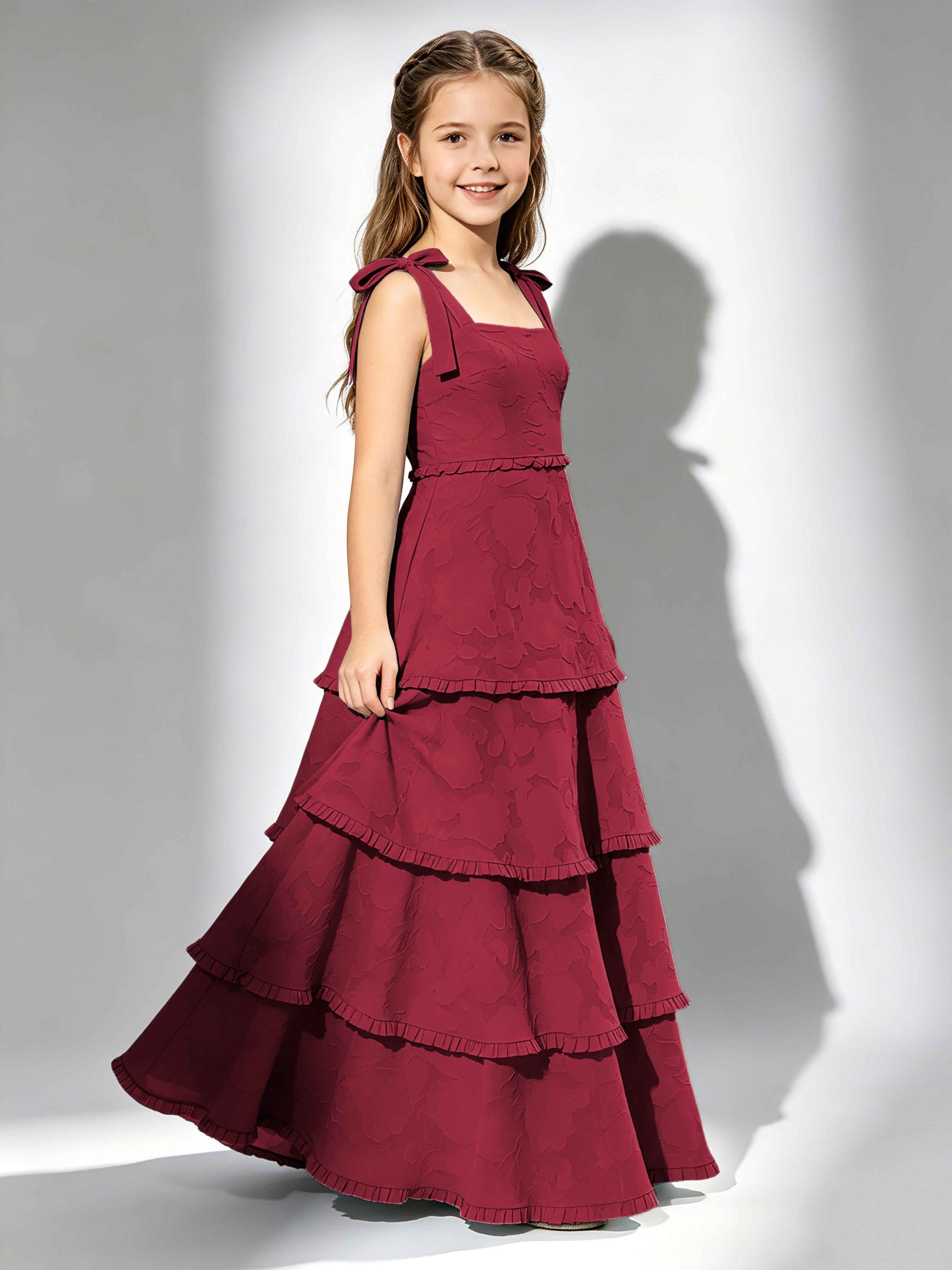 Spaghetti Straps Floral Burnout Chiffon Junior Bridesmaid Dresses