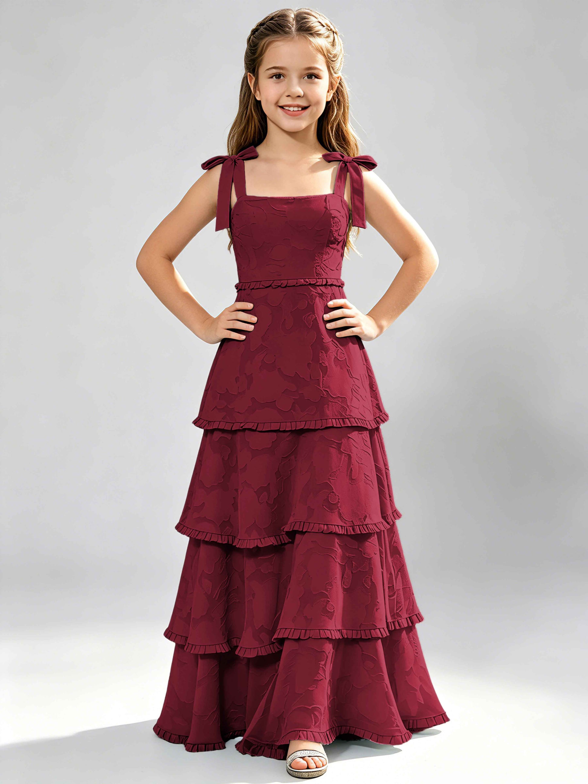 Spaghetti Straps Floral Burnout Chiffon Junior Bridesmaid Dresses