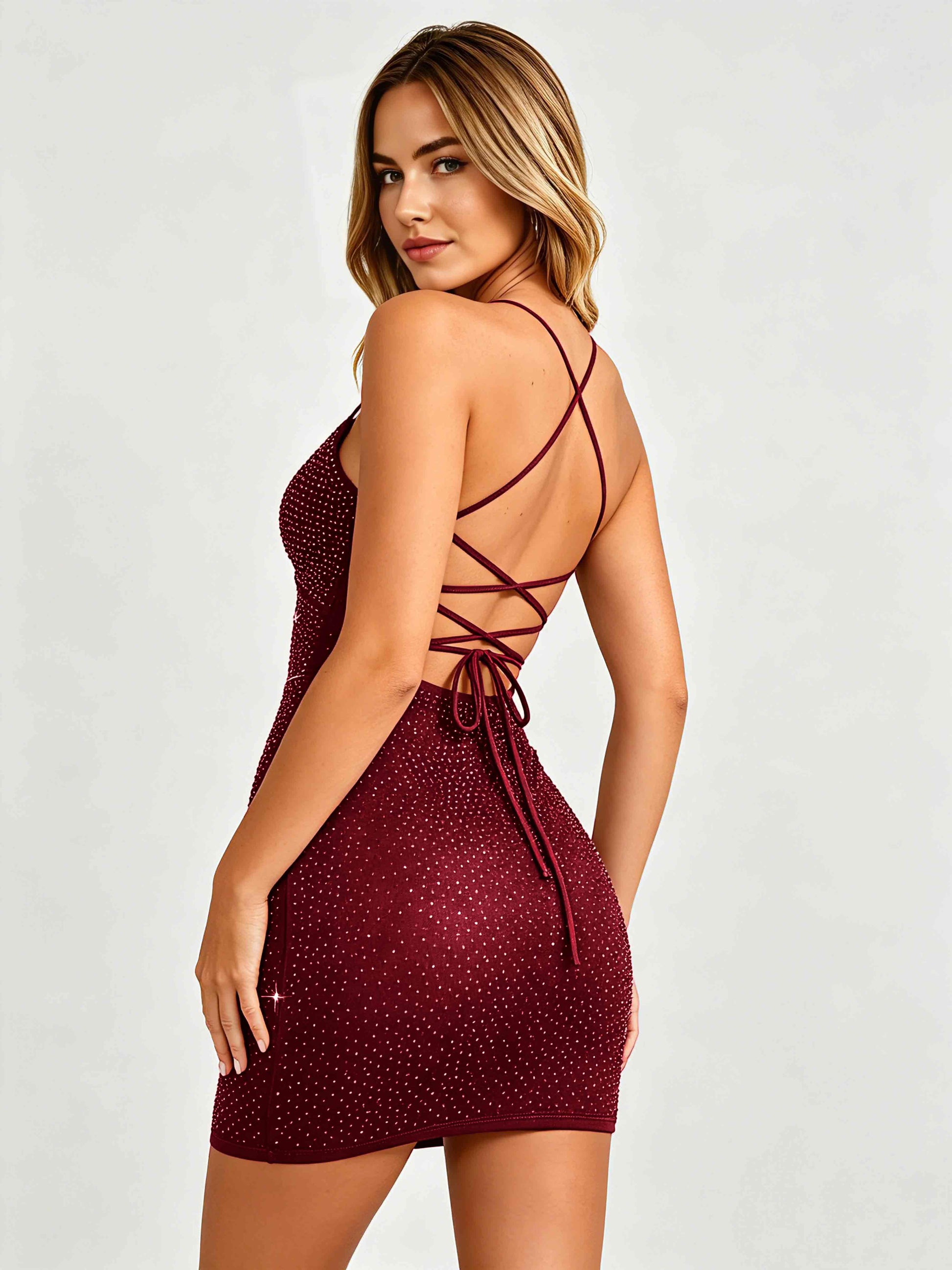Sparkly Tight Homecoming Dresses Backless Short Prom Gown