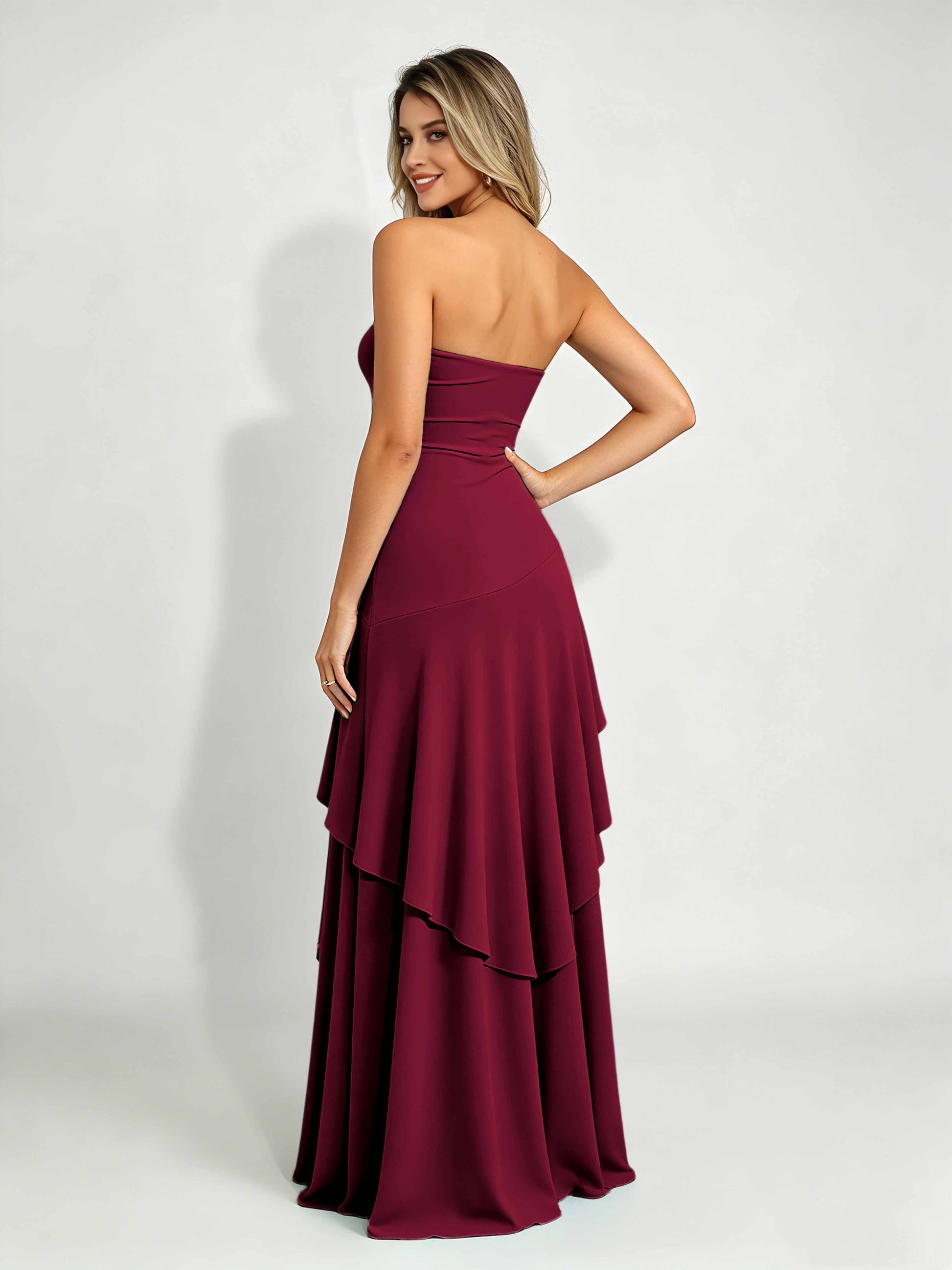 Spandex Tiered Ruffle Prom Dress High Low Homecoming Dresses