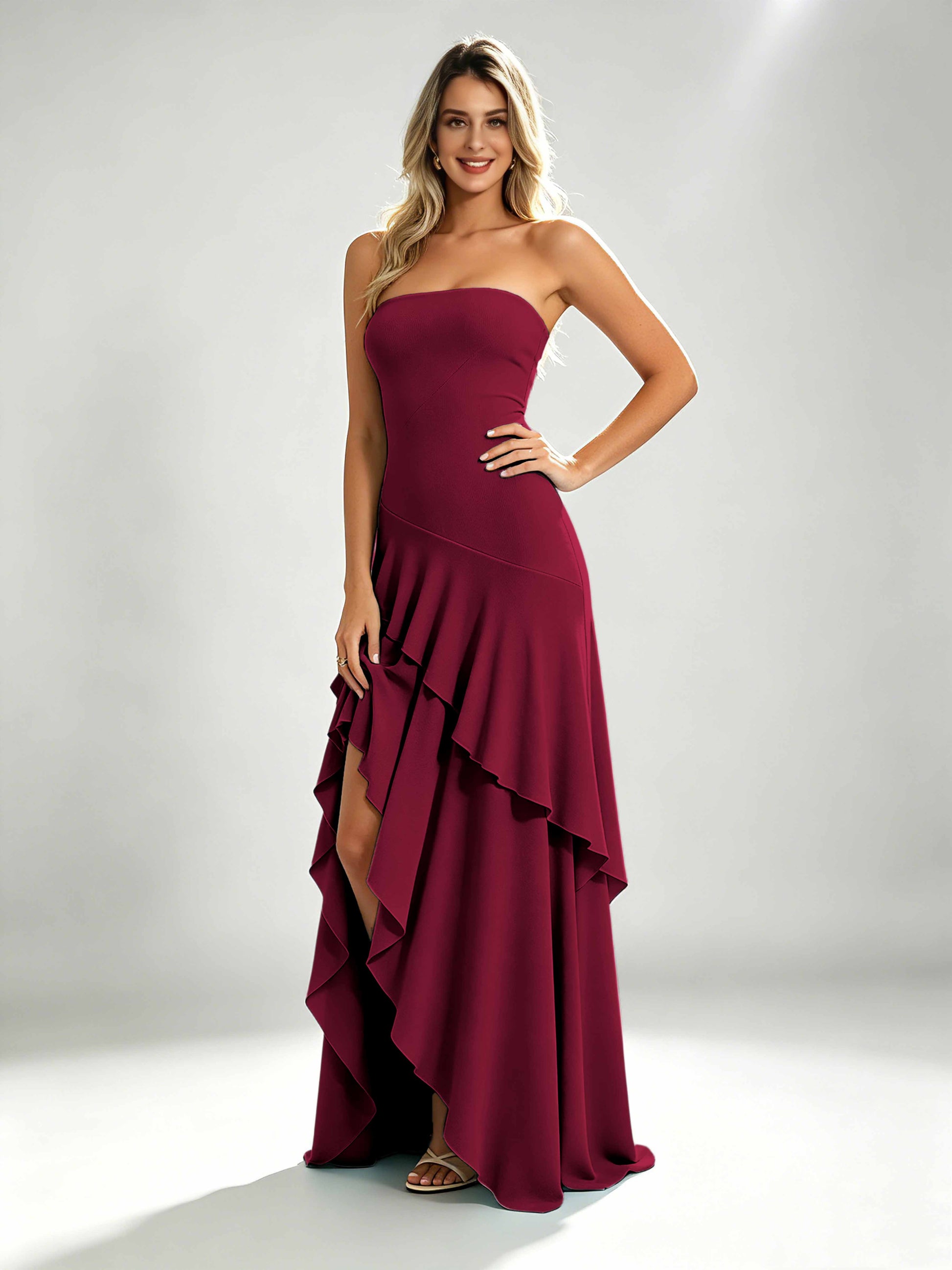 Spandex Tiered Ruffle Prom Dress High Low Homecoming Dresses