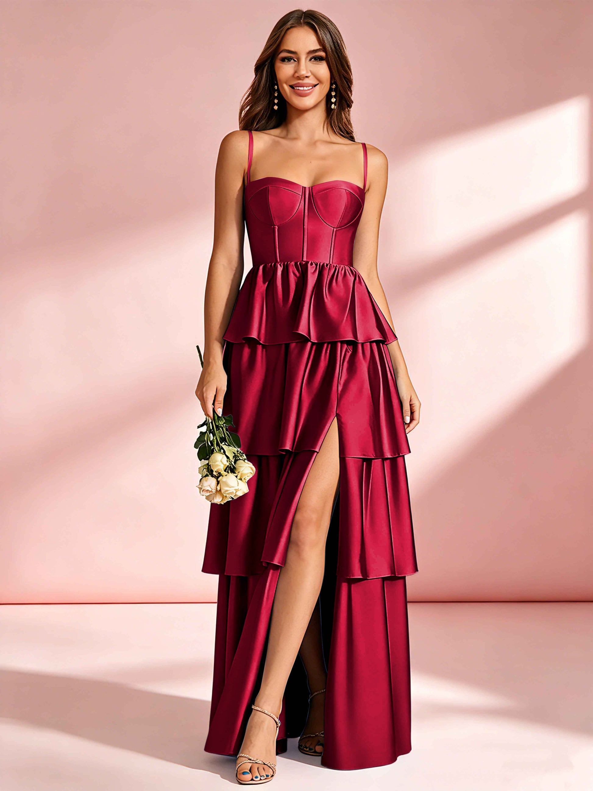 Satin Tiered Corset Bridesmaid Dresses Formal Evening Gown