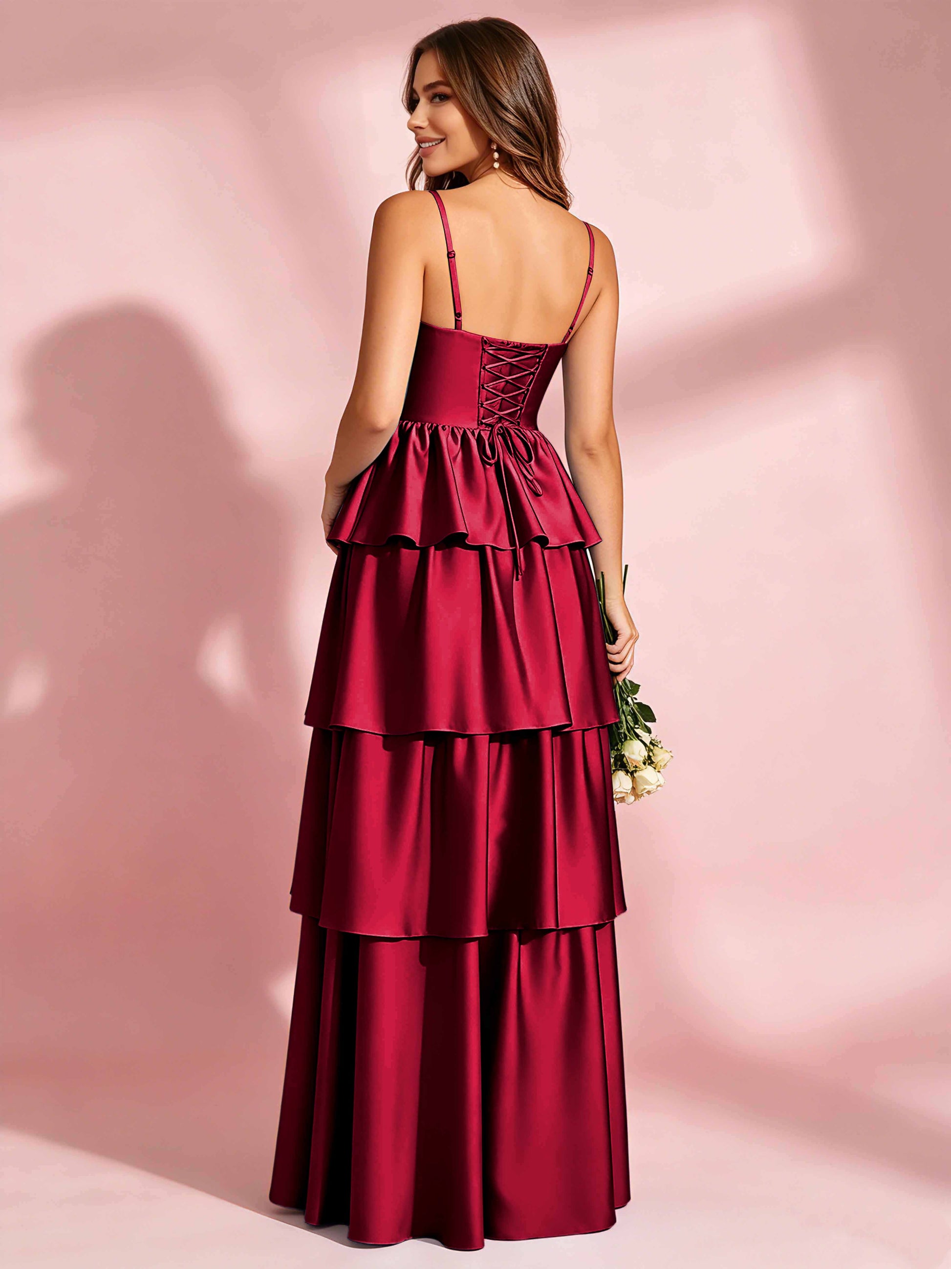 Satin Tiered Corset Bridesmaid Dresses Formal Evening Gown