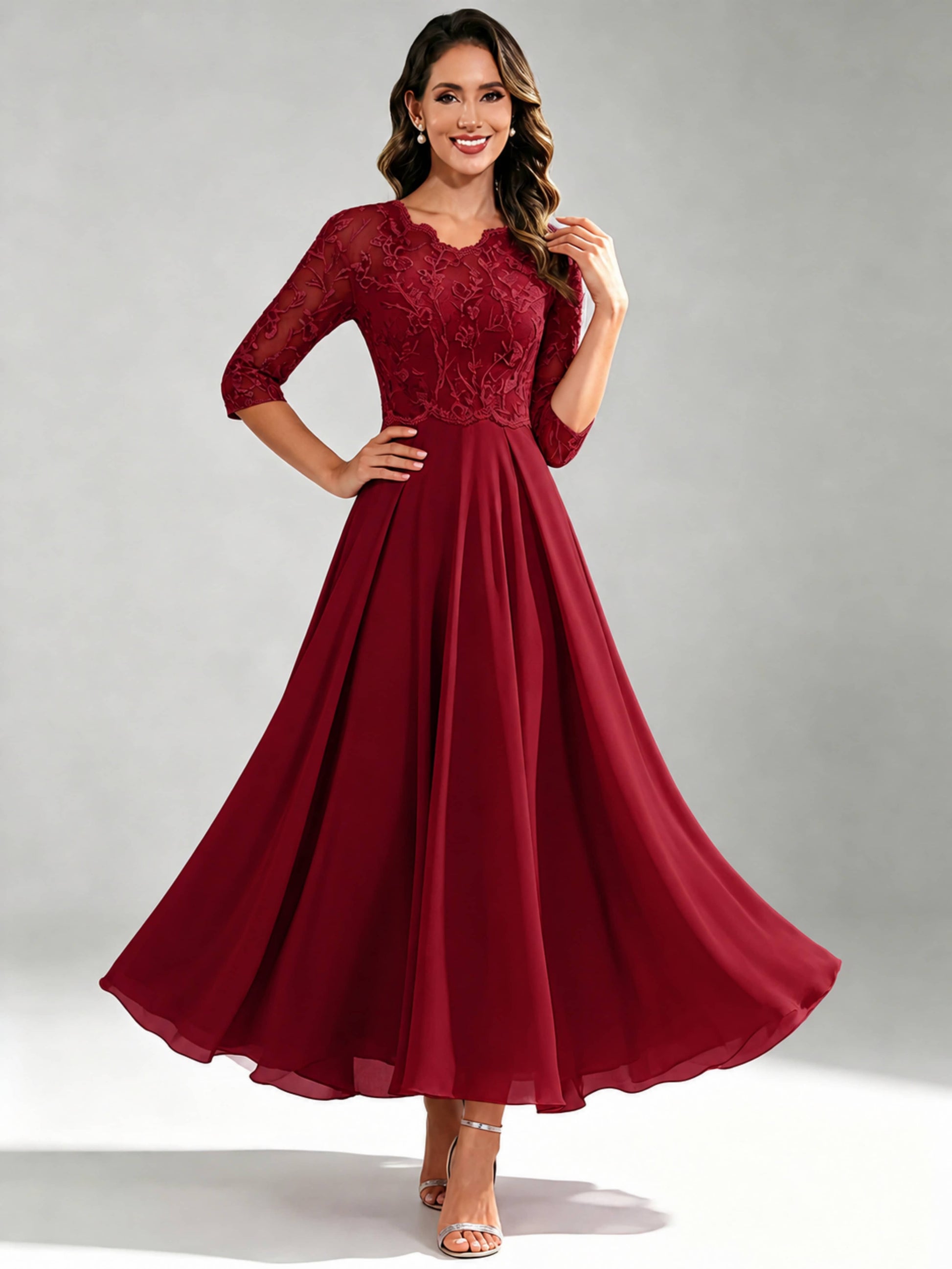 Lace Appliques Chiffon Dressy Mother of The Bride Dresses