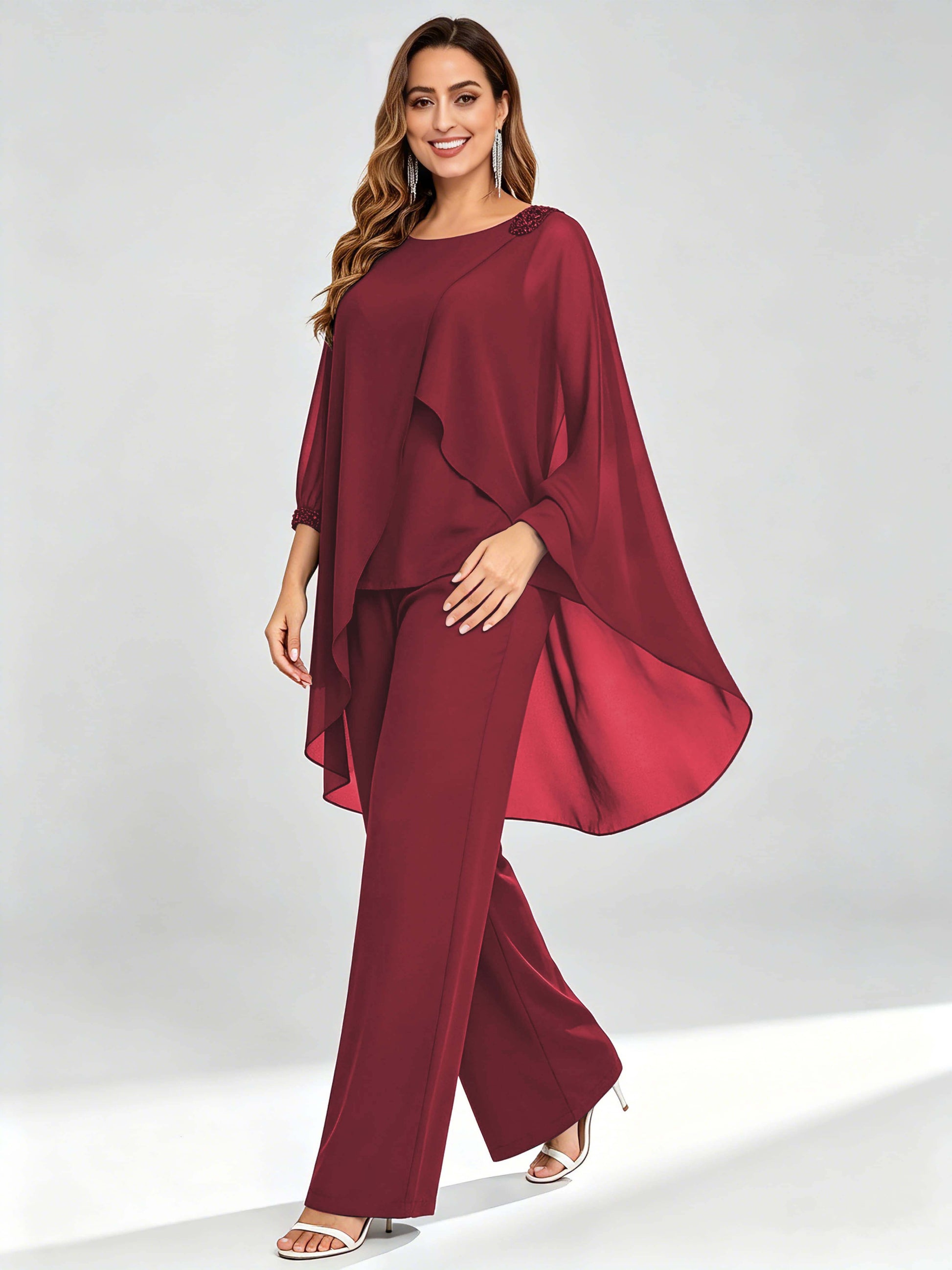 Asymmetric Chiffon 2 Pieces Mother of The Bride Pant Suits