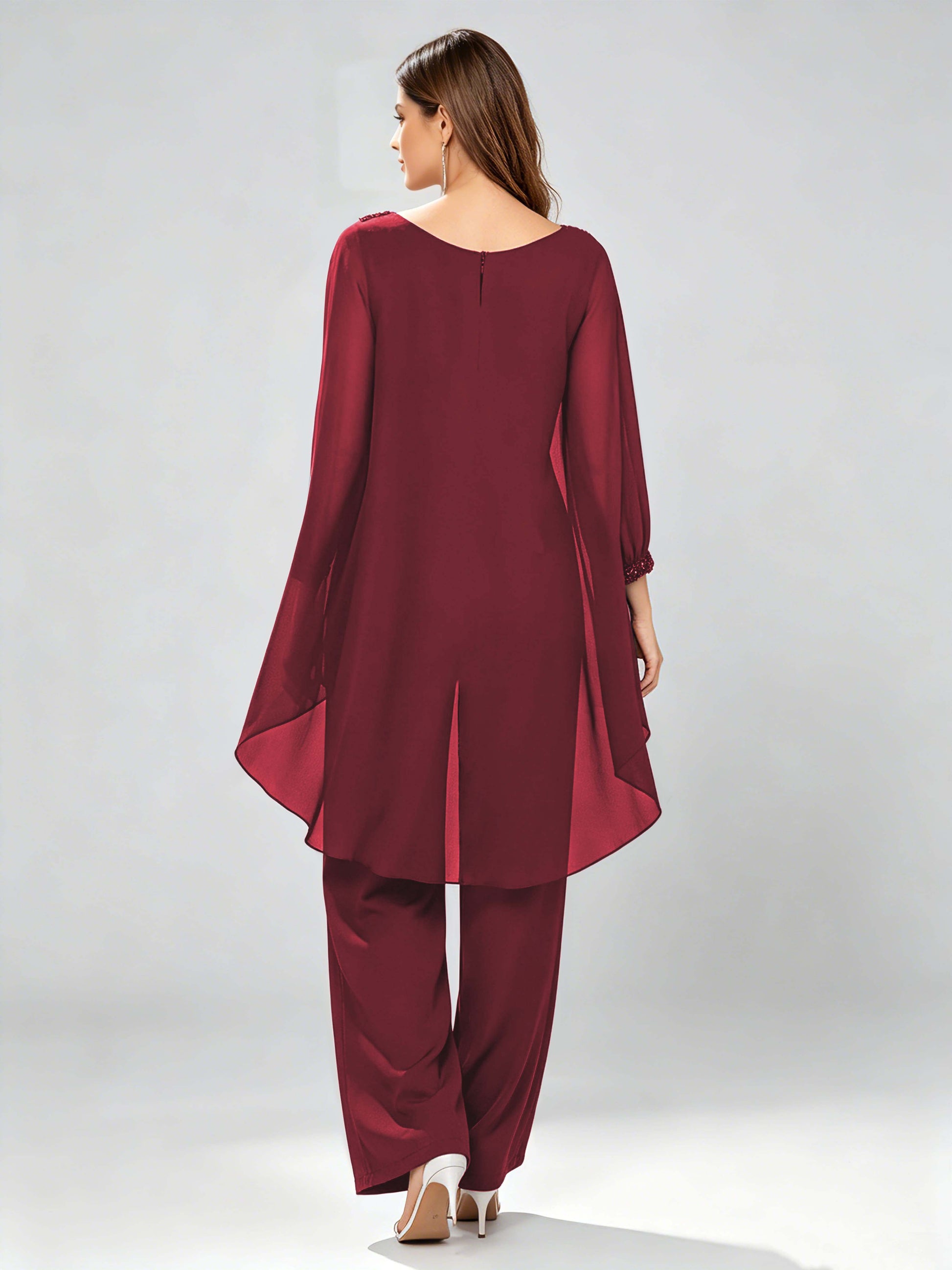Asymmetric Chiffon 2 Pieces Mother of The Bride Pant Suits