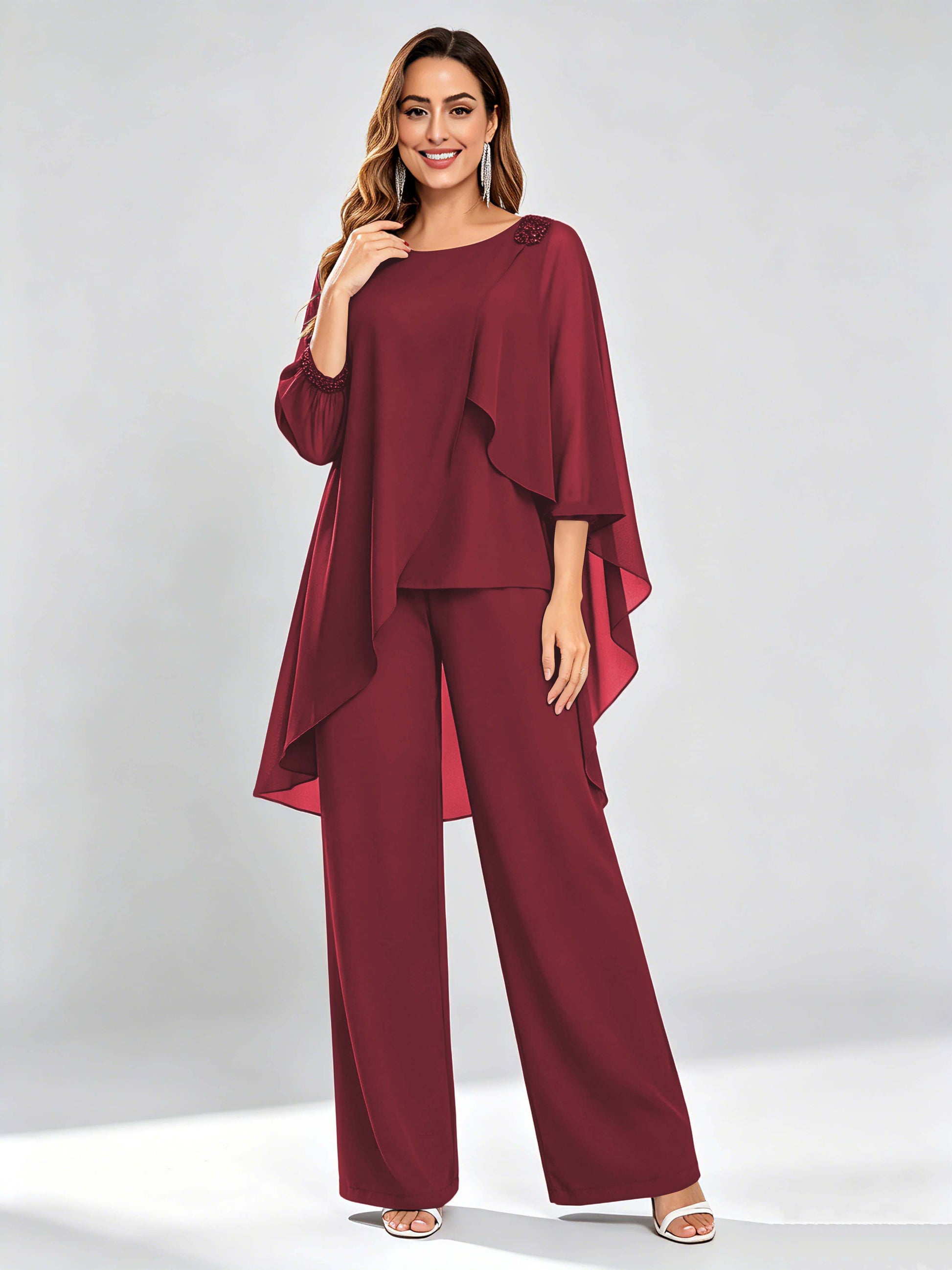 Asymmetric Chiffon 2 Pieces Mother of The Bride Pant Suits