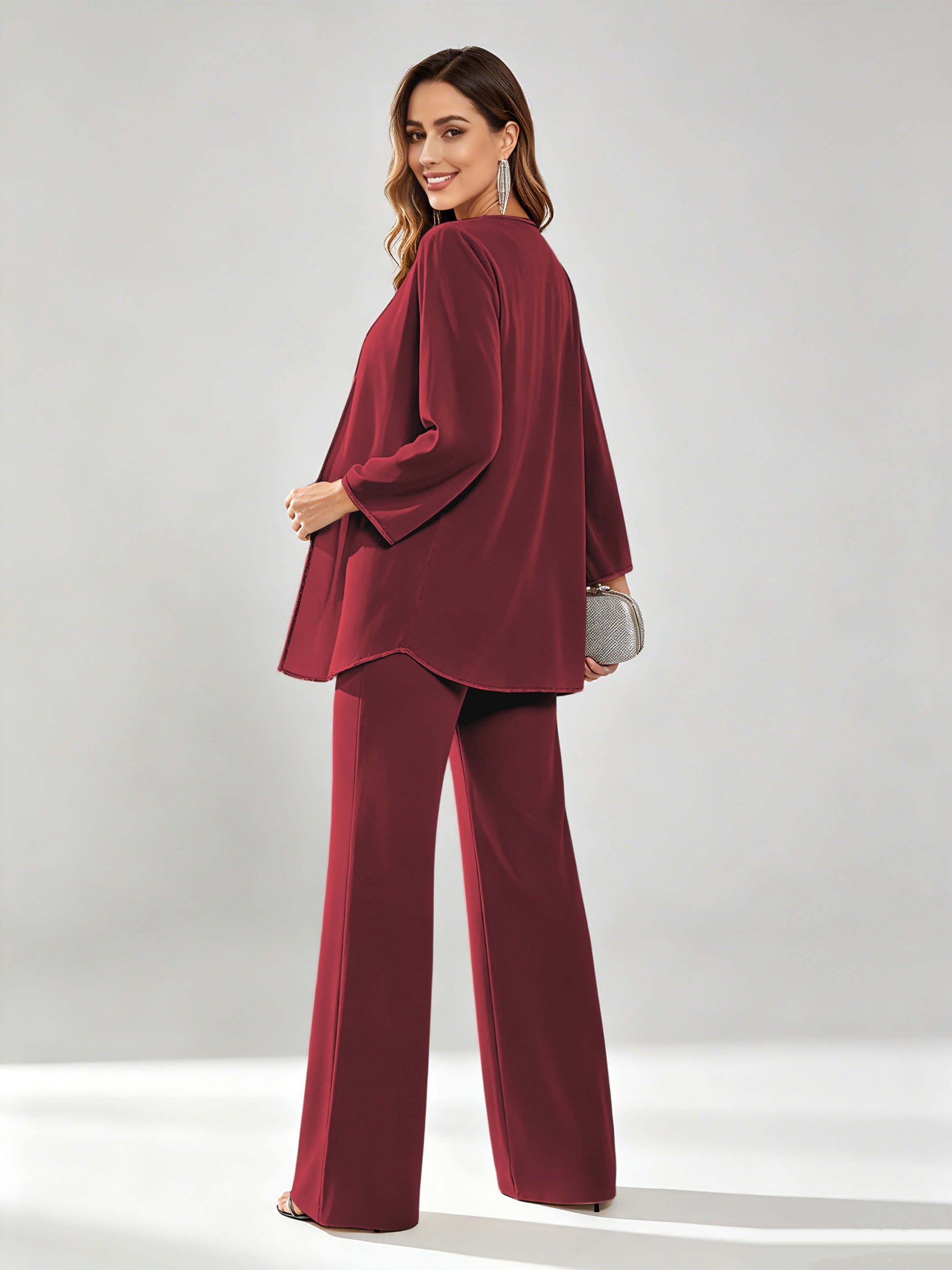 Chiffon Sequin 3 Pieces Mother of The Bride Pant Suits for Women