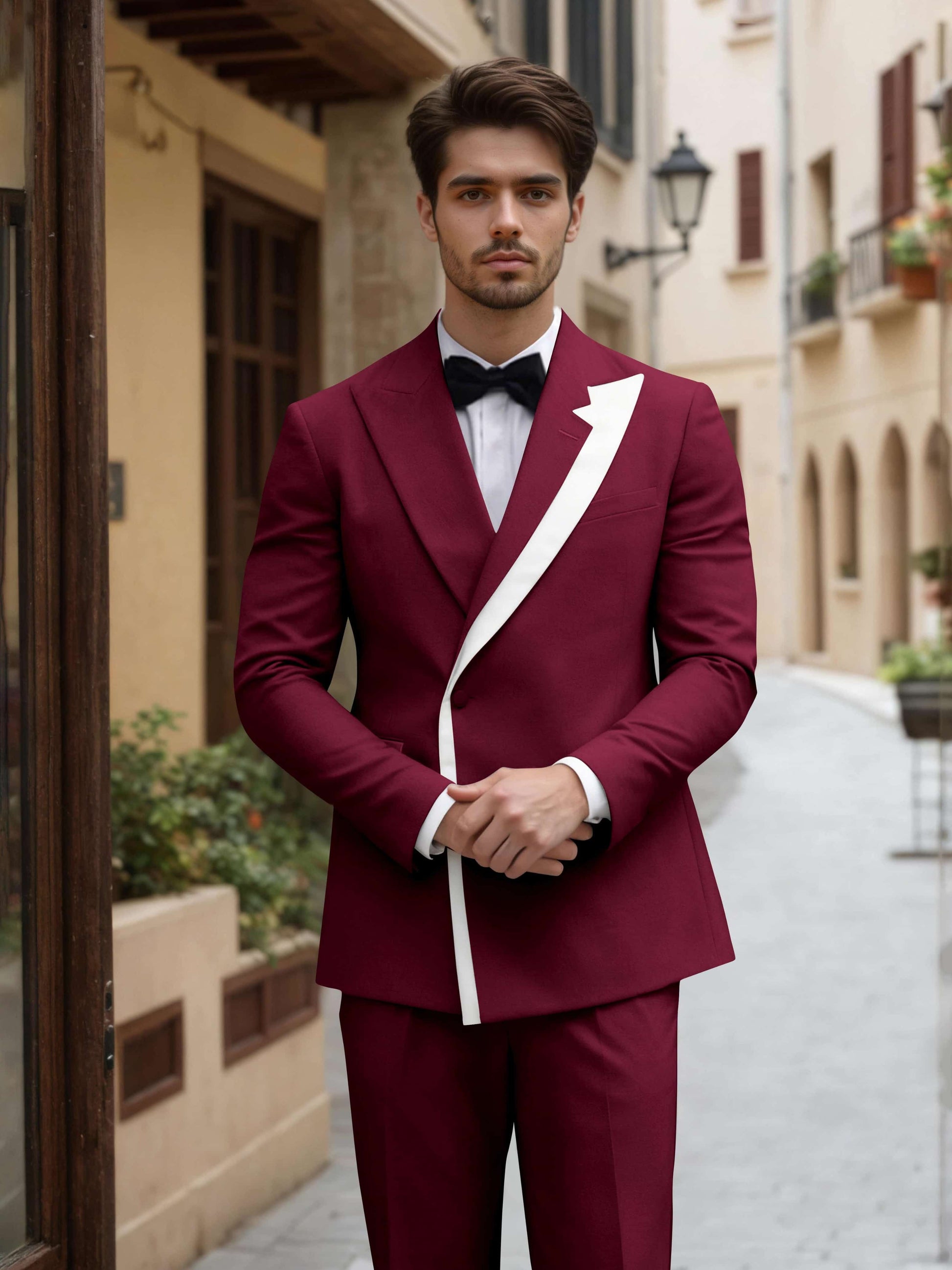 Trim Detail Timeless Peak Lapel Men's One Button 2 Pieces Wedding Suits