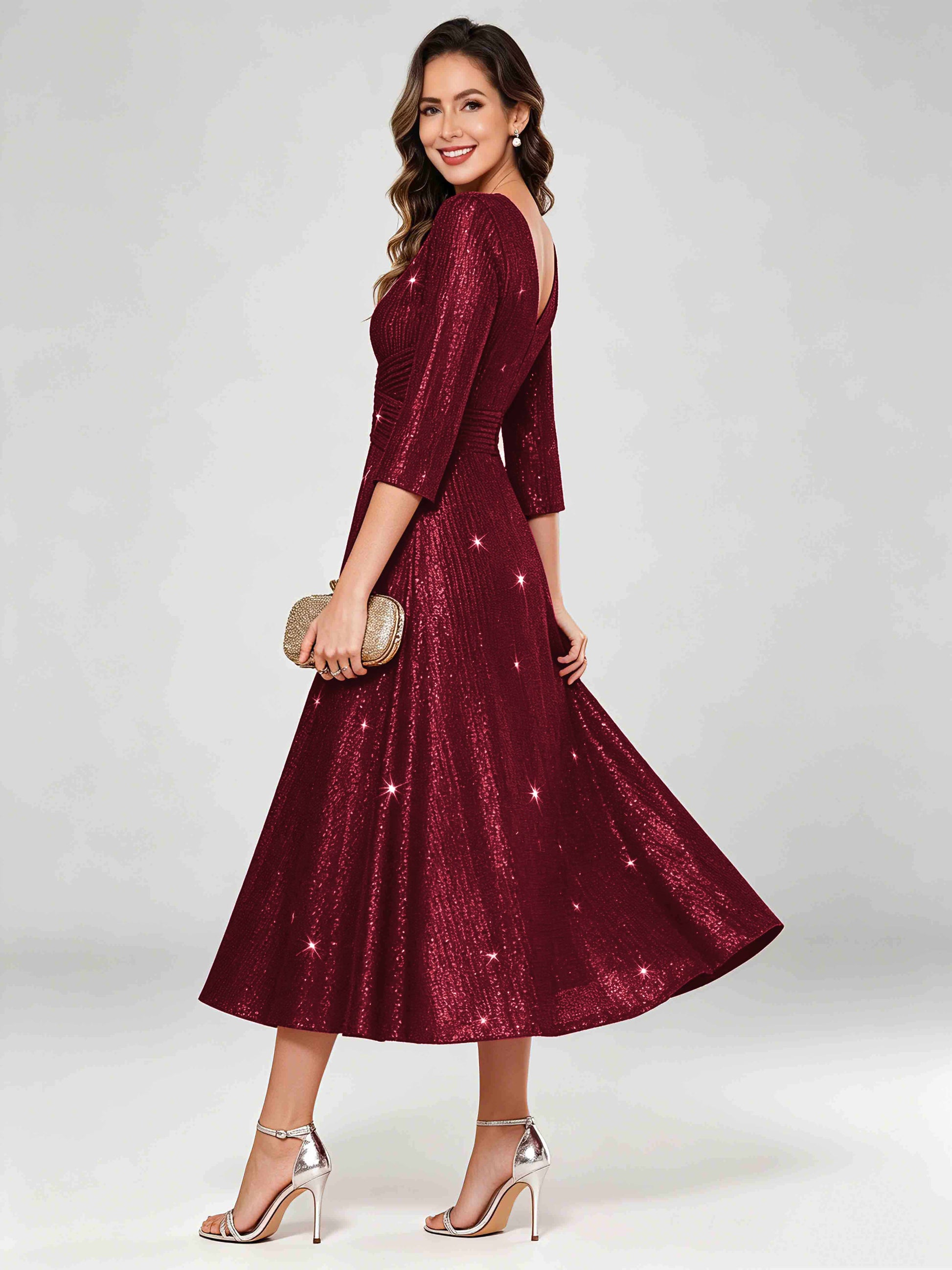 Sequin Sparkly 3/4 Sleeve Dressy Mother of The Bride Dresses