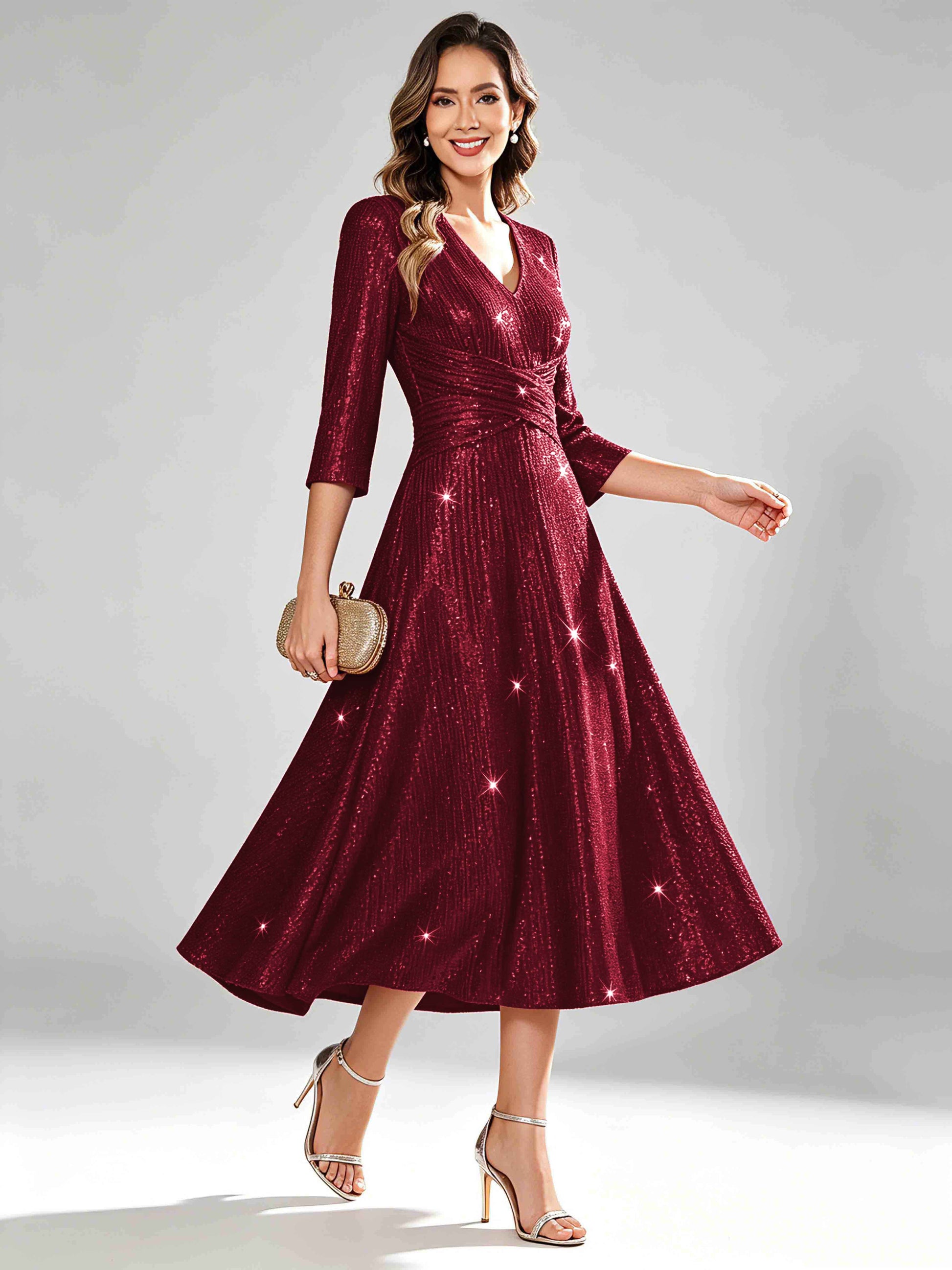 Sequin Sparkly 3/4 Sleeve Dressy Mother of The Bride Dresses