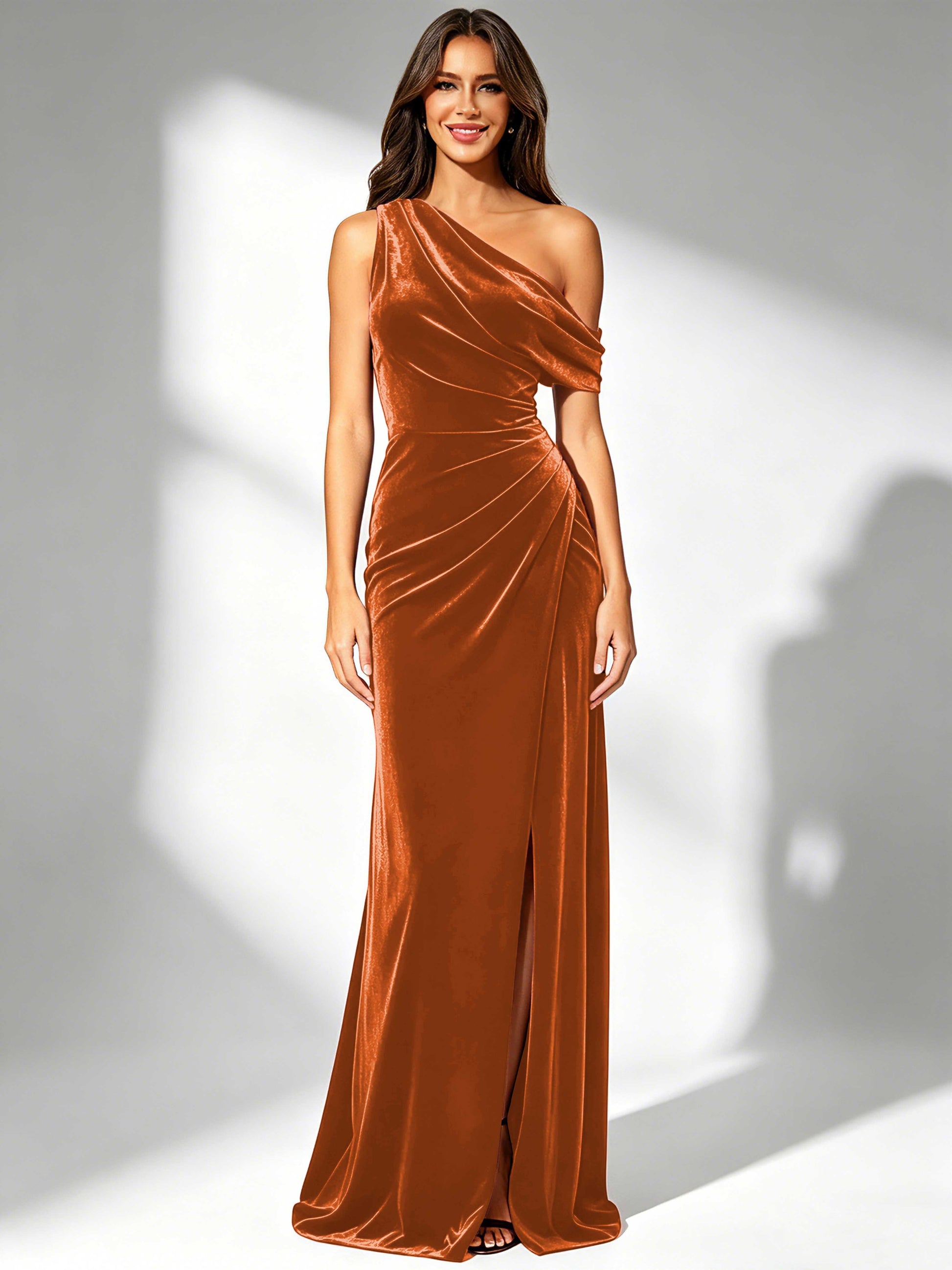 One Shoulder Velvet Bridesmaid Dresses for Women