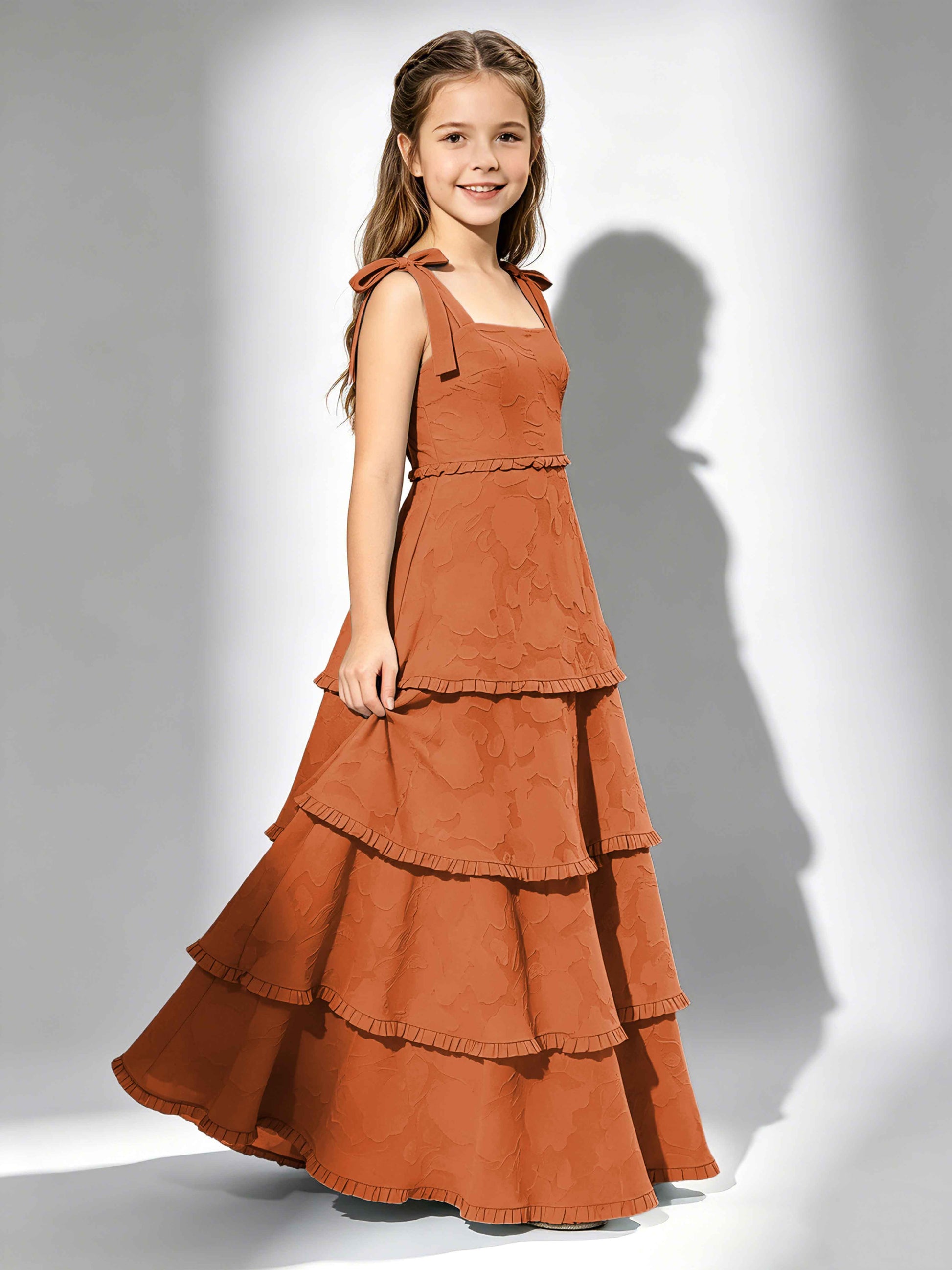 Spaghetti Straps Floral Burnout Chiffon Junior Bridesmaid Dresses