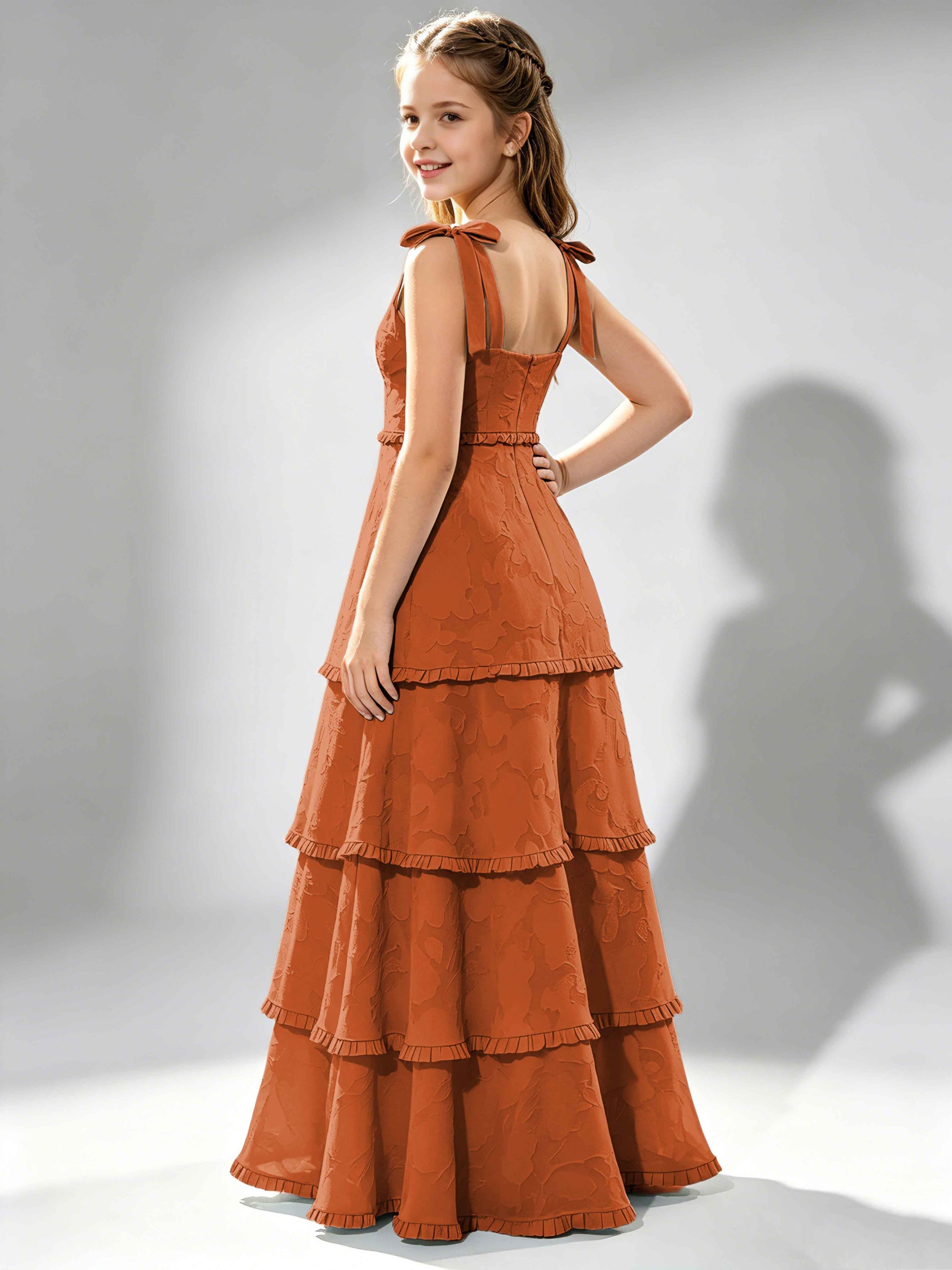 Spaghetti Straps Floral Burnout Chiffon Junior Bridesmaid Dresses