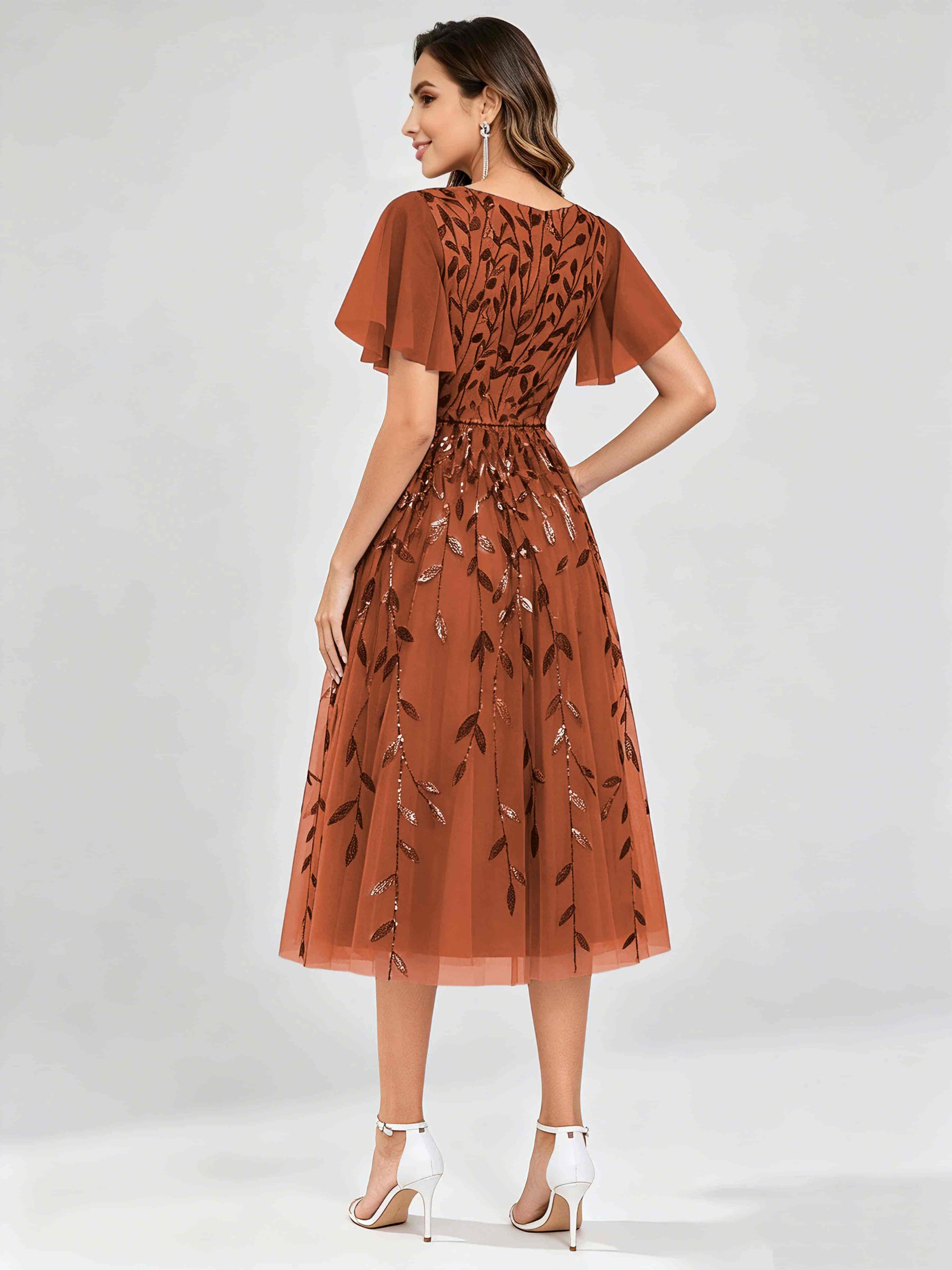 Modern A-Line Leaf Sequins Mother of the Bride & Groom Dresses