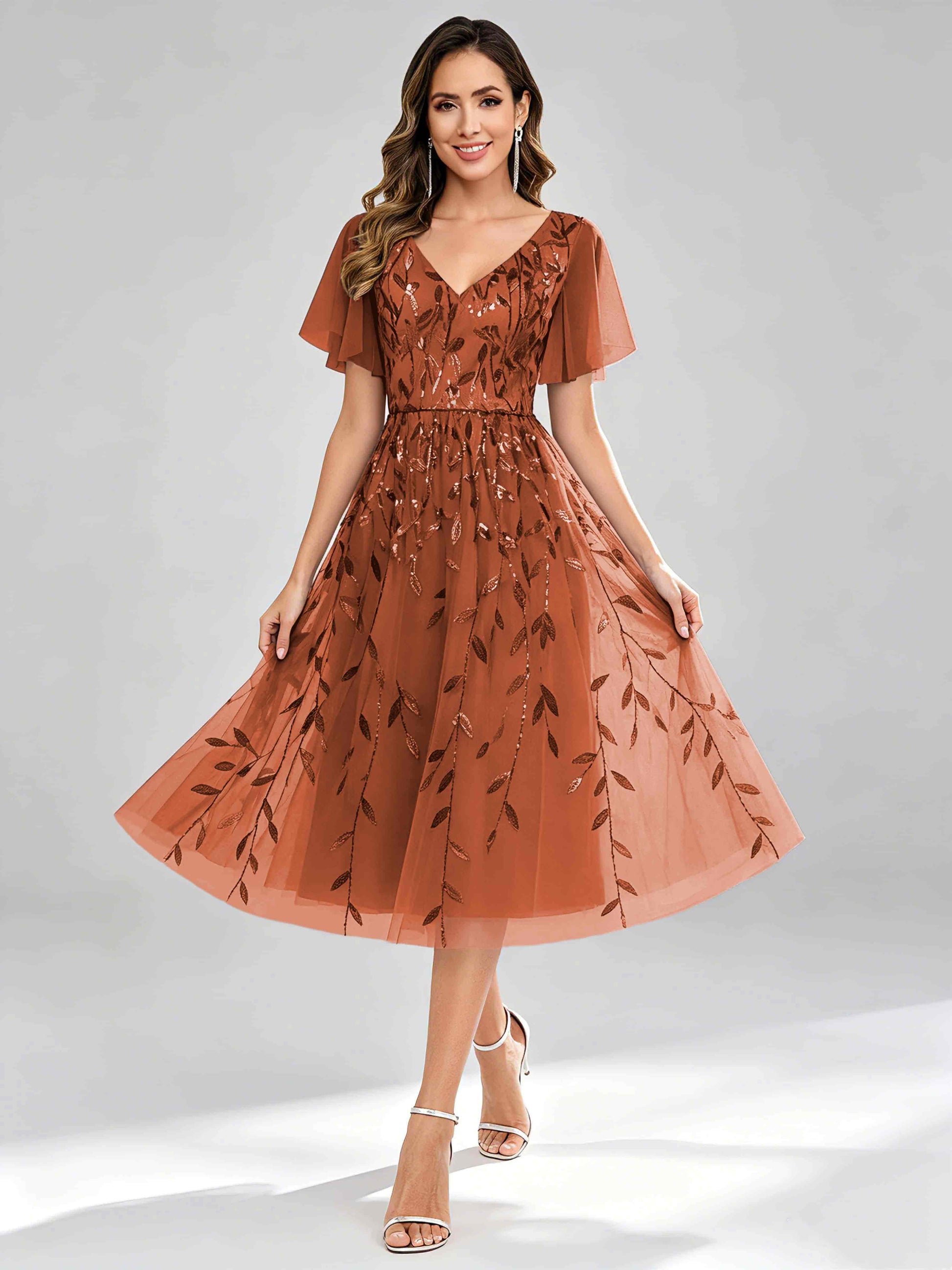 Modern A-Line Leaf Sequins Mother of the Bride & Groom Dresses