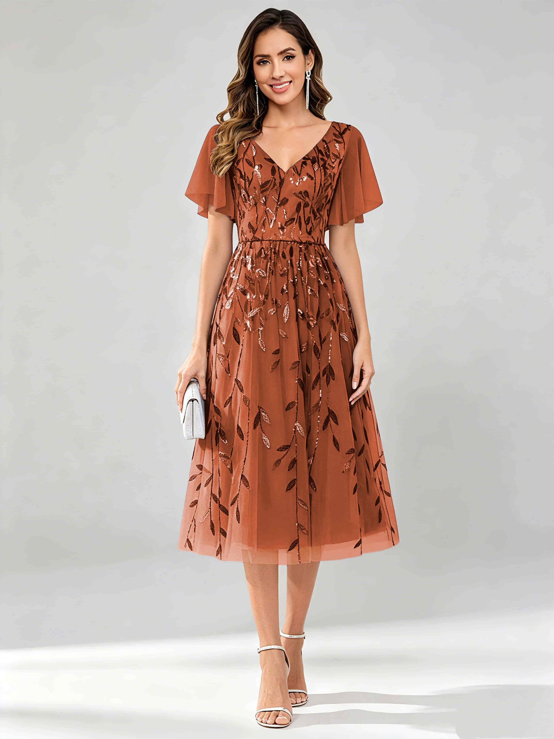 Modern A-Line Leaf Sequins Mother of the Bride & Groom Dresses
