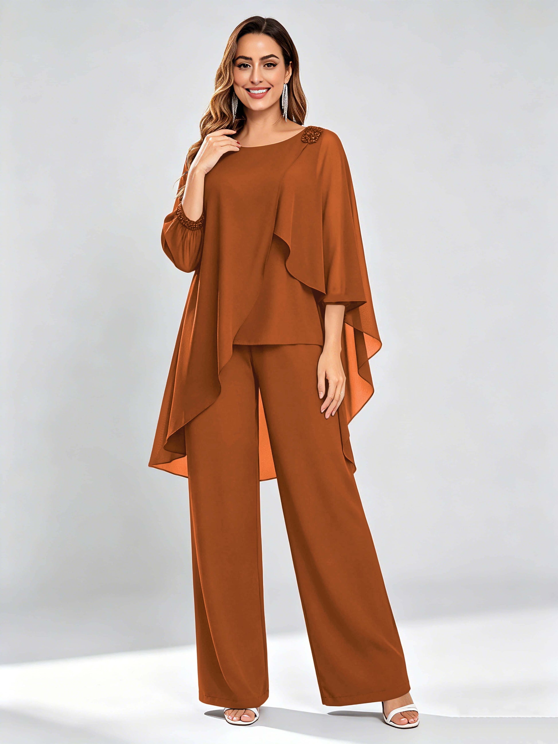Asymmetric Chiffon 2 Pieces Mother of The Bride Pant Suits