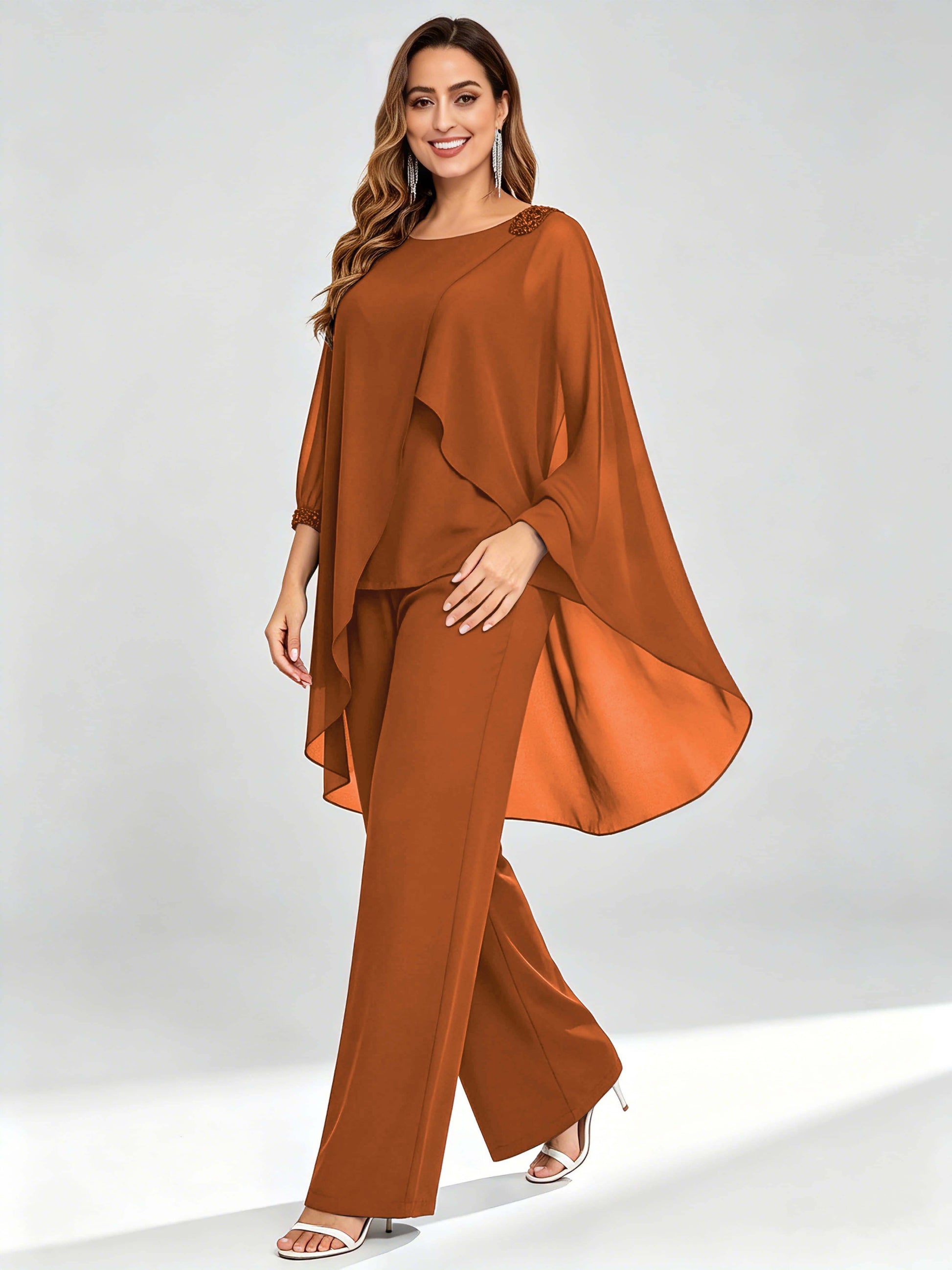 Asymmetric Chiffon 2 Pieces Mother of The Bride Pant Suits