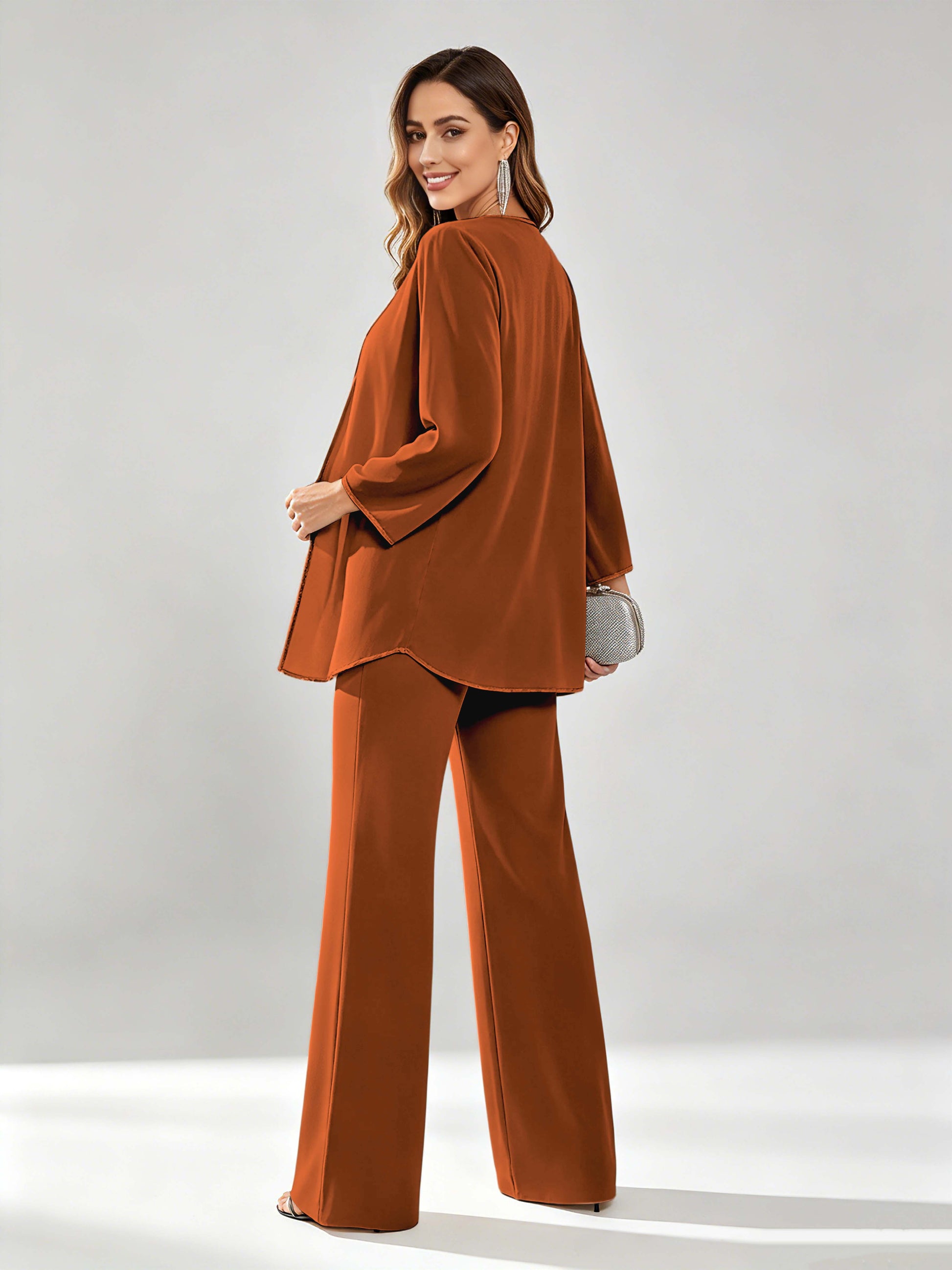 Chiffon Sequin 3 Pieces Mother of The Bride Pant Suits for Women