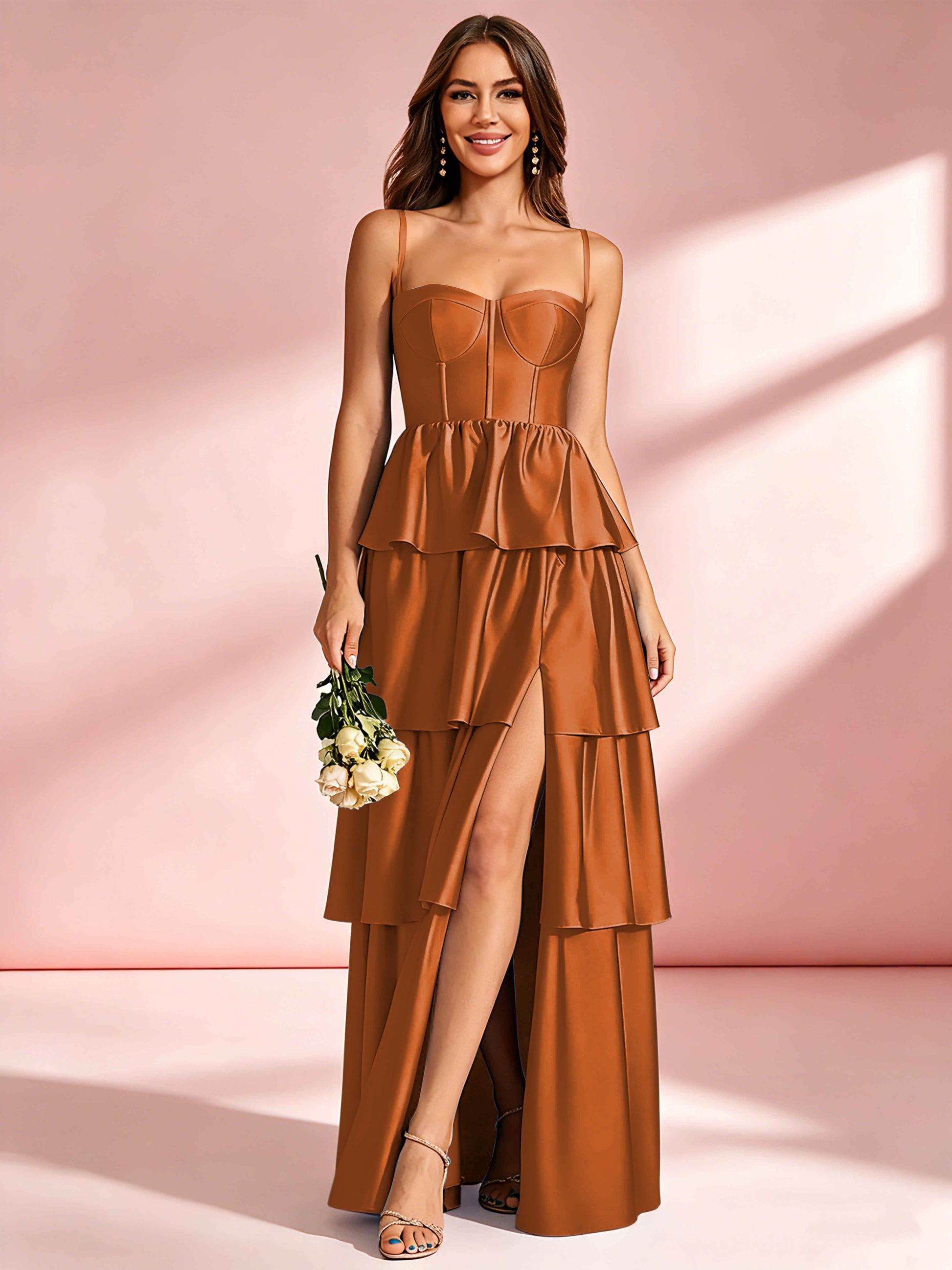 Satin Tiered Corset Bridesmaid Dresses Formal Evening Gown
