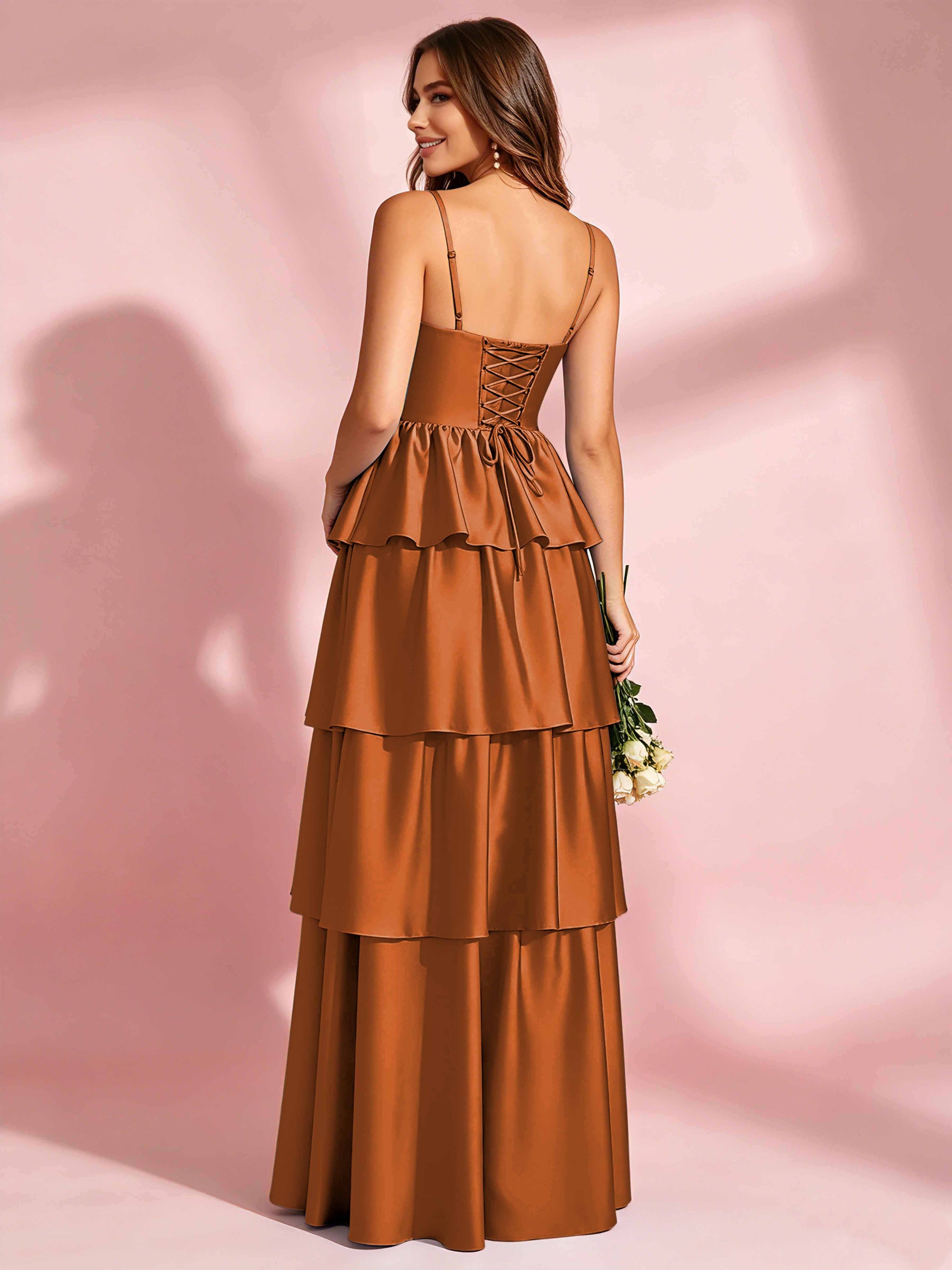 Satin Tiered Corset Bridesmaid Dresses Formal Evening Gown