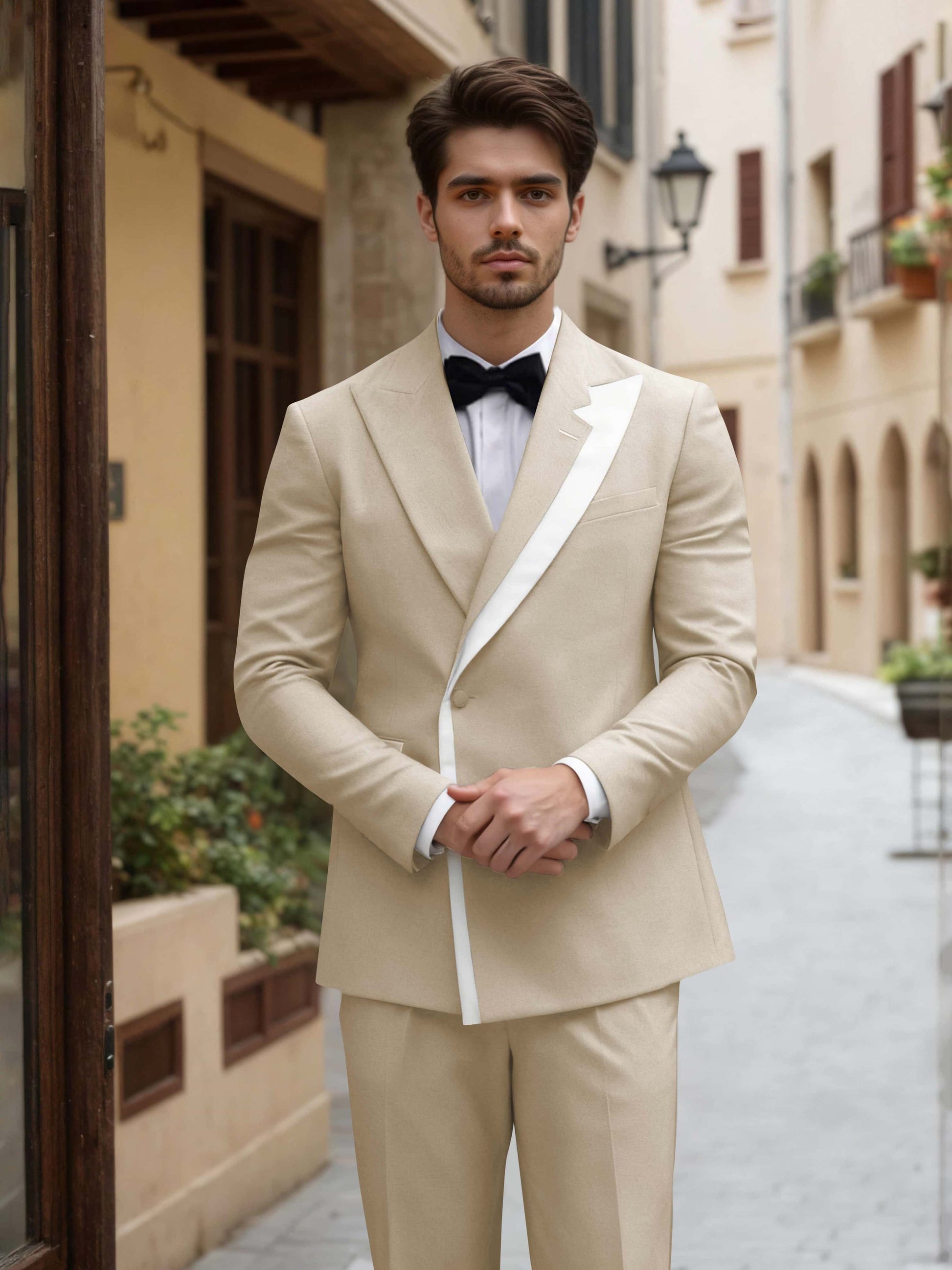 Trim Detail Timeless Peak Lapel Men's One Button 2 Pieces Wedding Suits