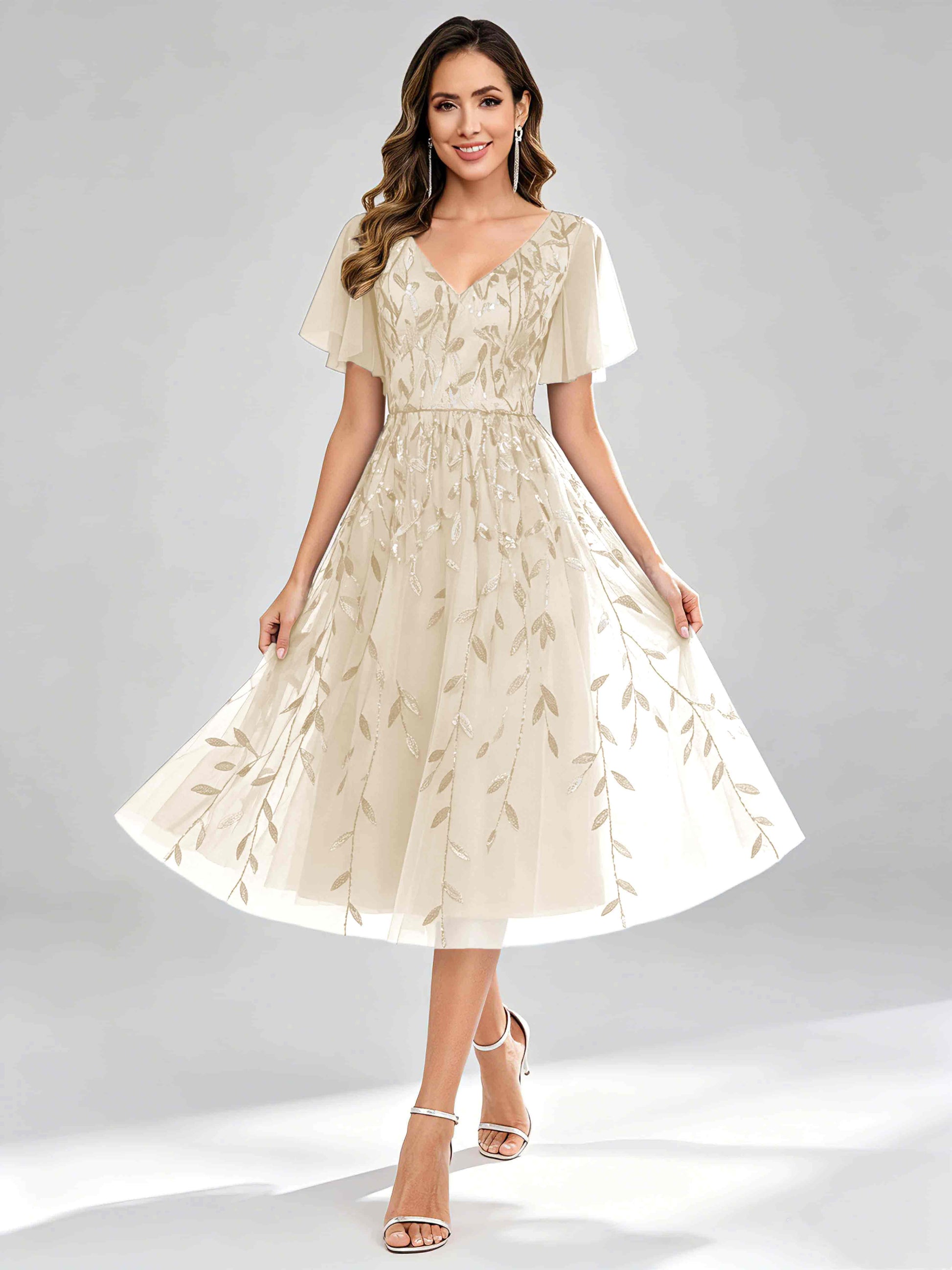 Modern A-Line Leaf Sequins Mother of the Bride & Groom Dresses