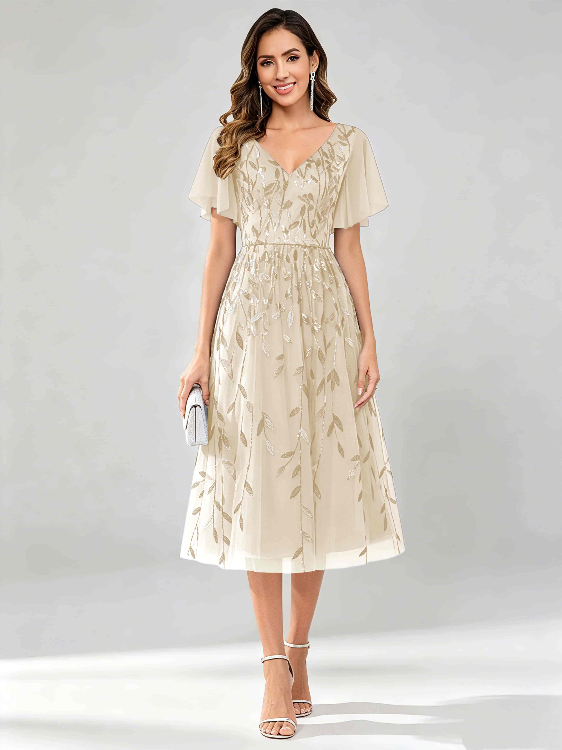 Modern A-Line Leaf Sequins Mother of the Bride & Groom Dresses