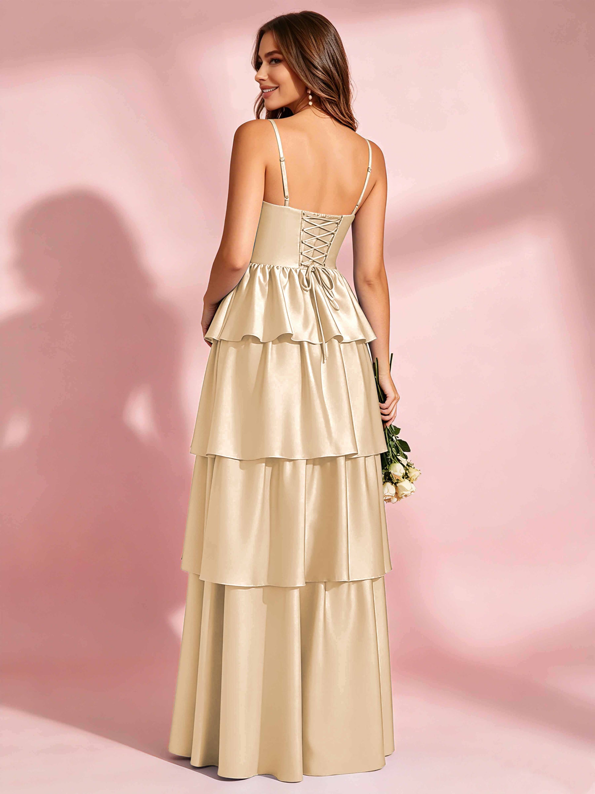 Satin Tiered Corset Bridesmaid Dresses Formal Evening Gown