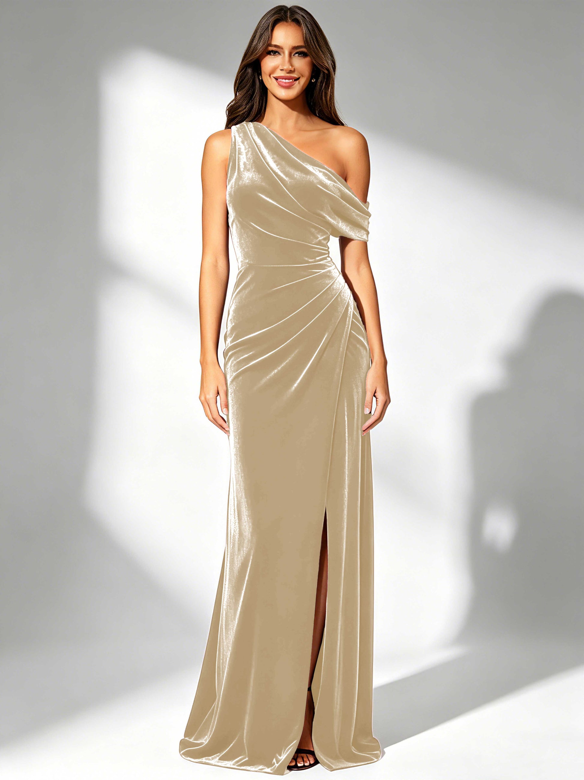 One Shoulder Velvet Bridesmaid Dresses for Women