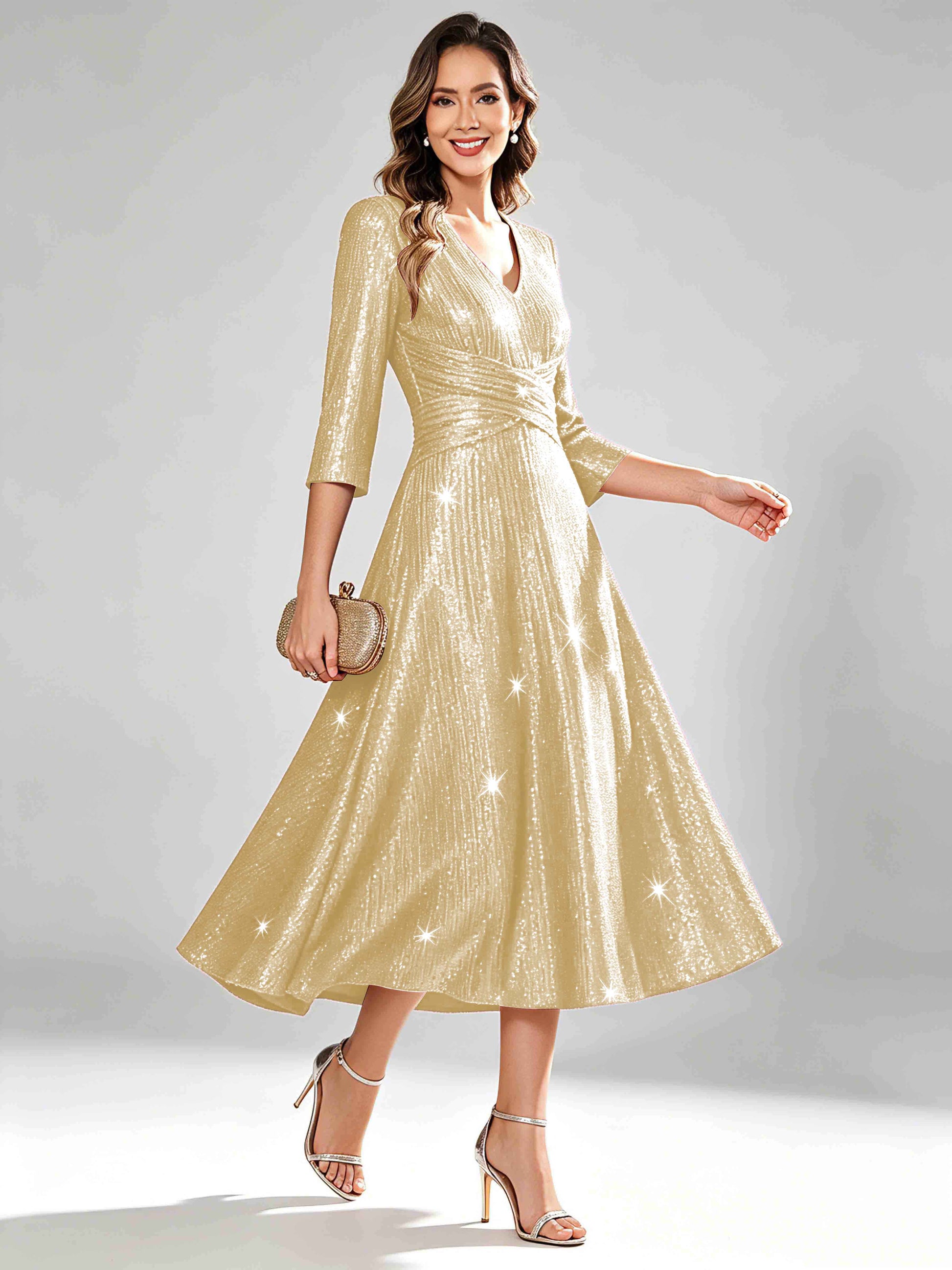 Sequin Sparkly 3/4 Sleeve Dressy Mother of The Bride Dresses