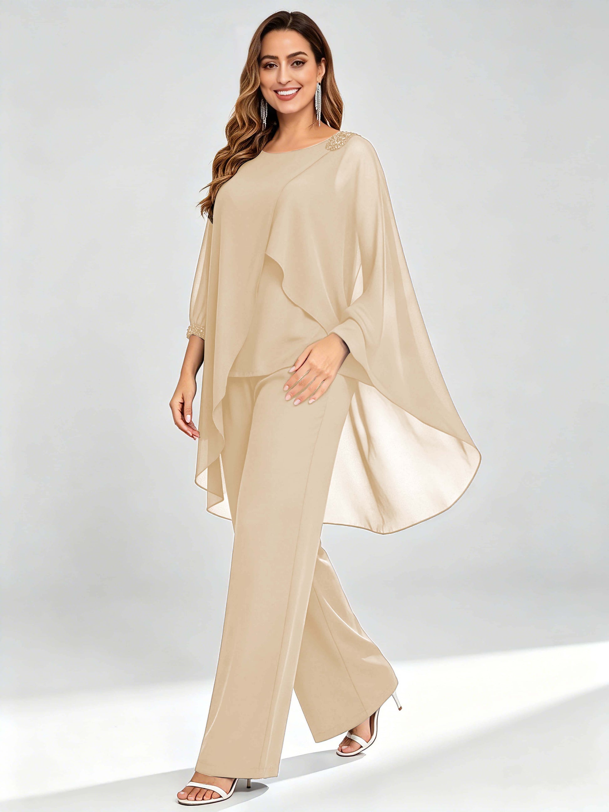 Asymmetric Chiffon 2 Pieces Mother of The Bride Pant Suits