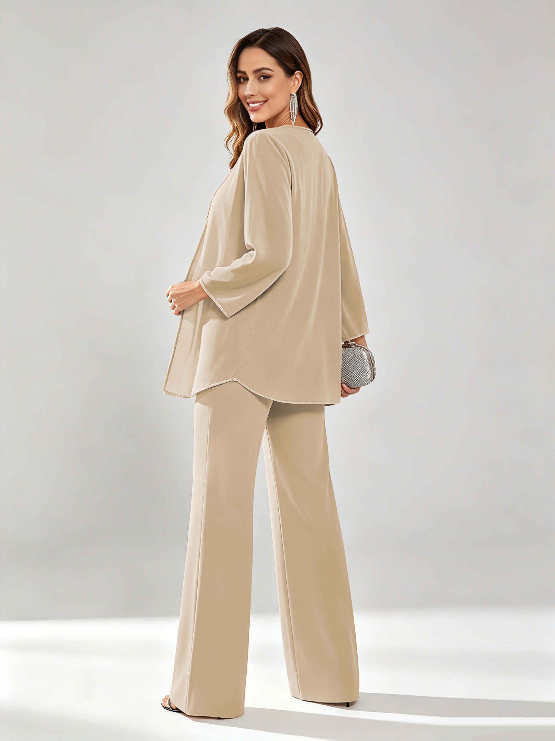 Chiffon Sequin 3 Pieces Mother of The Bride Pant Suits for Women