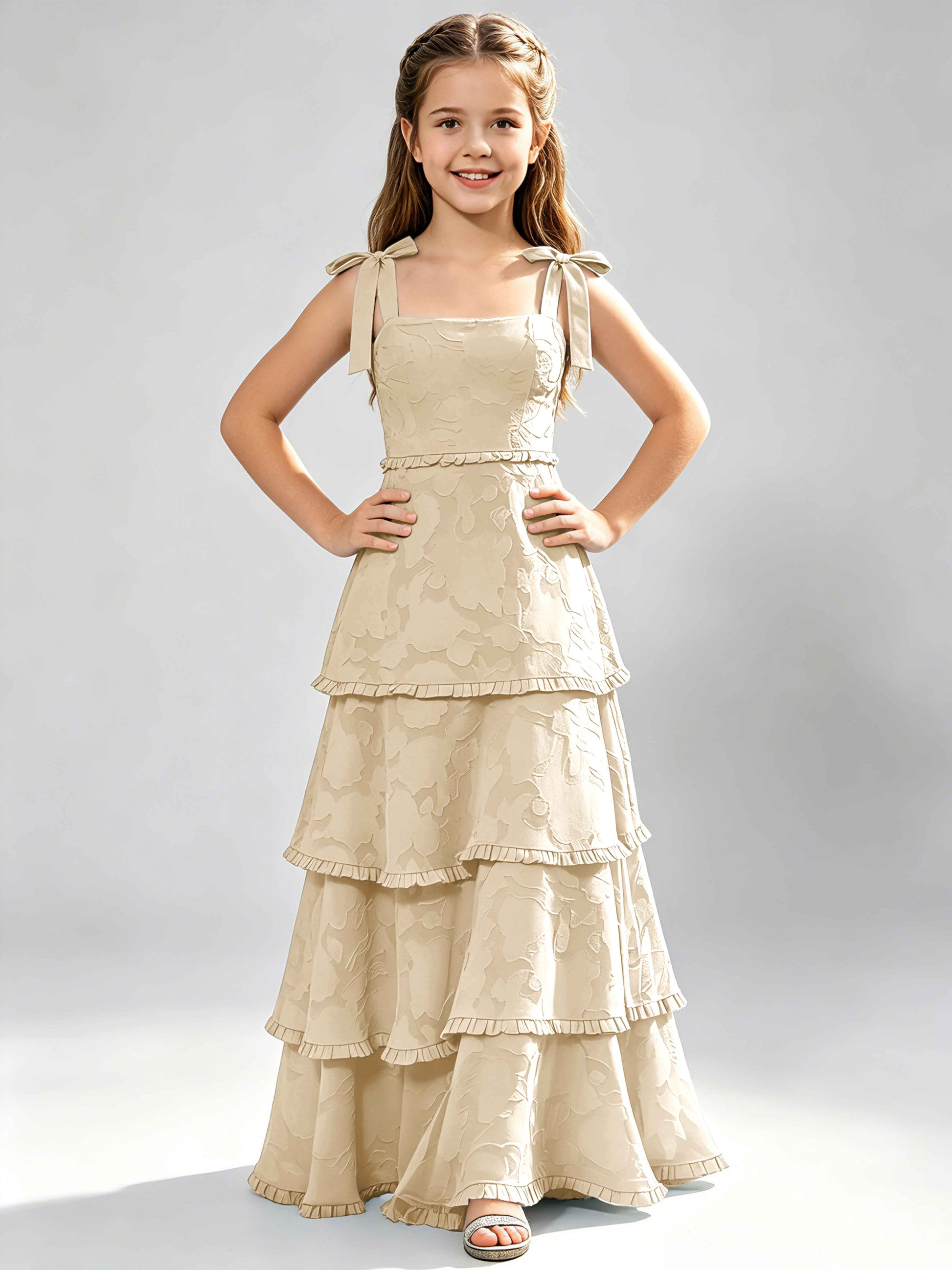 Spaghetti Straps Floral Burnout Chiffon Junior Bridesmaid Dresses
