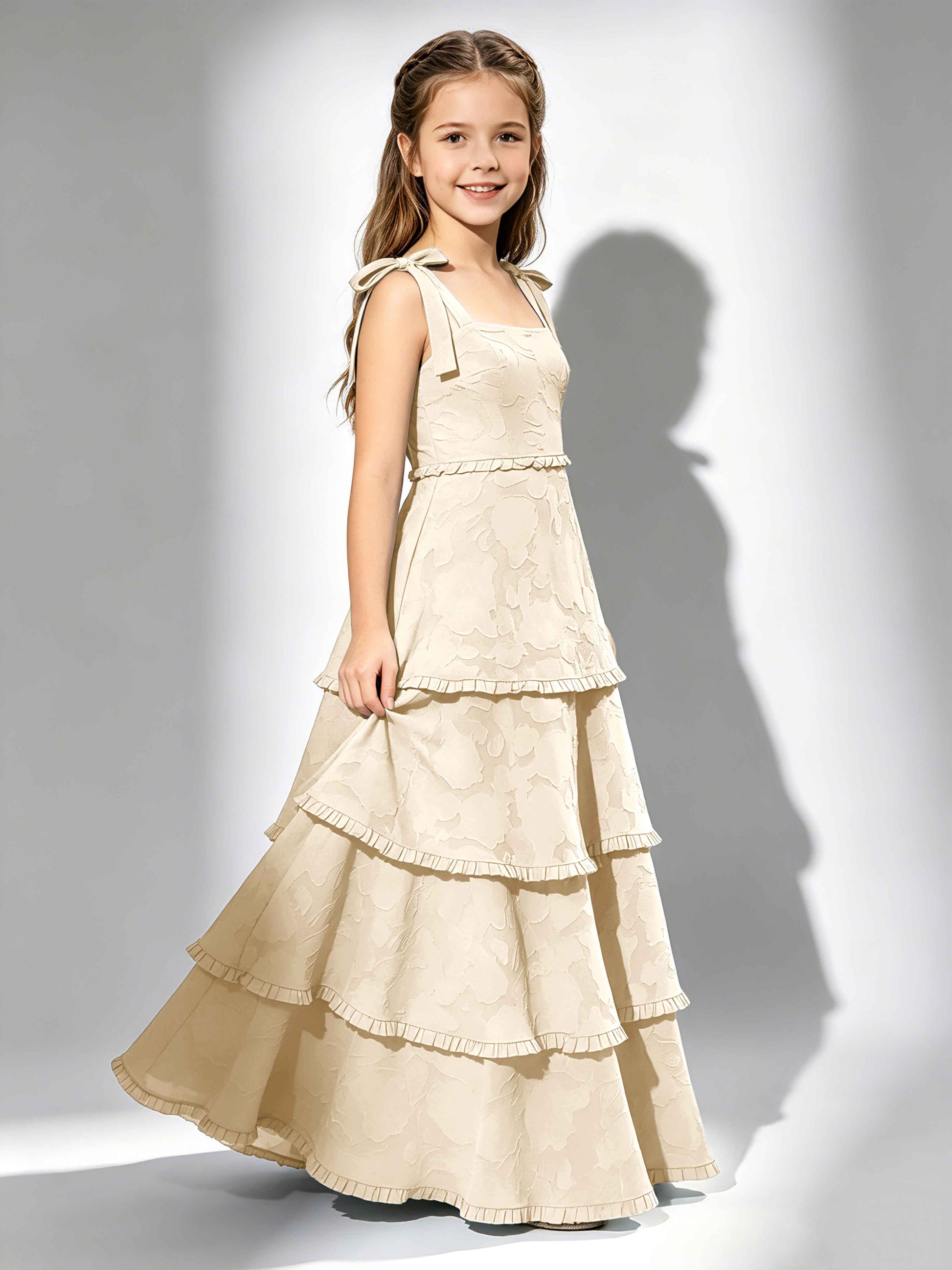Spaghetti Straps Floral Burnout Chiffon Junior Bridesmaid Dresses