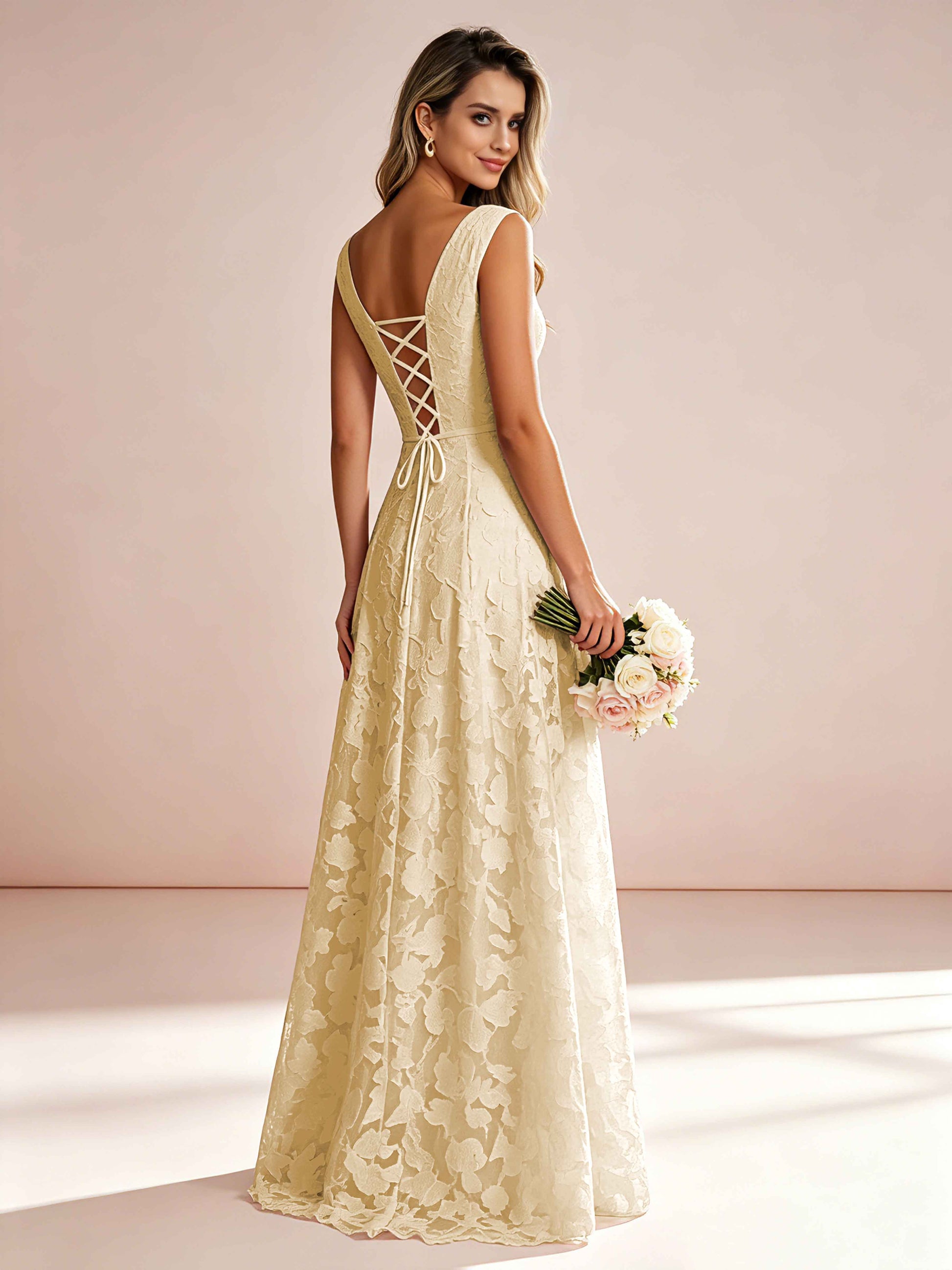 Boat Neck Jacquard Chiffon Floor Length Bridesmaid Dresses